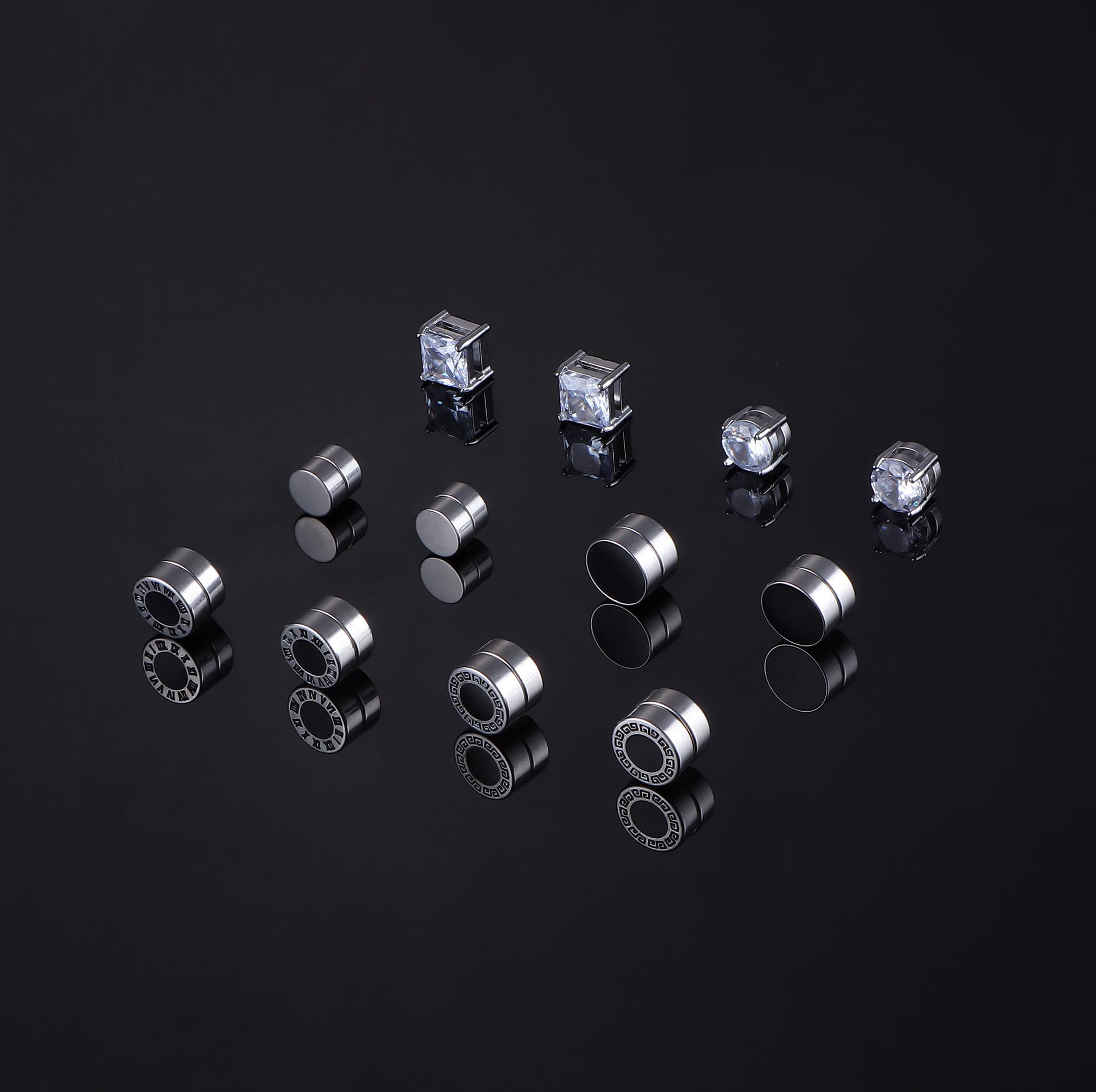 MILACOLATO 9 paia Orecchini Magnetici per Uomo Donna Argento Non Forato 316L Orecchini Magnetici in Acciaio Inossidabile CZ Magnete clip su Orecchini Finti Set Nero/Argento