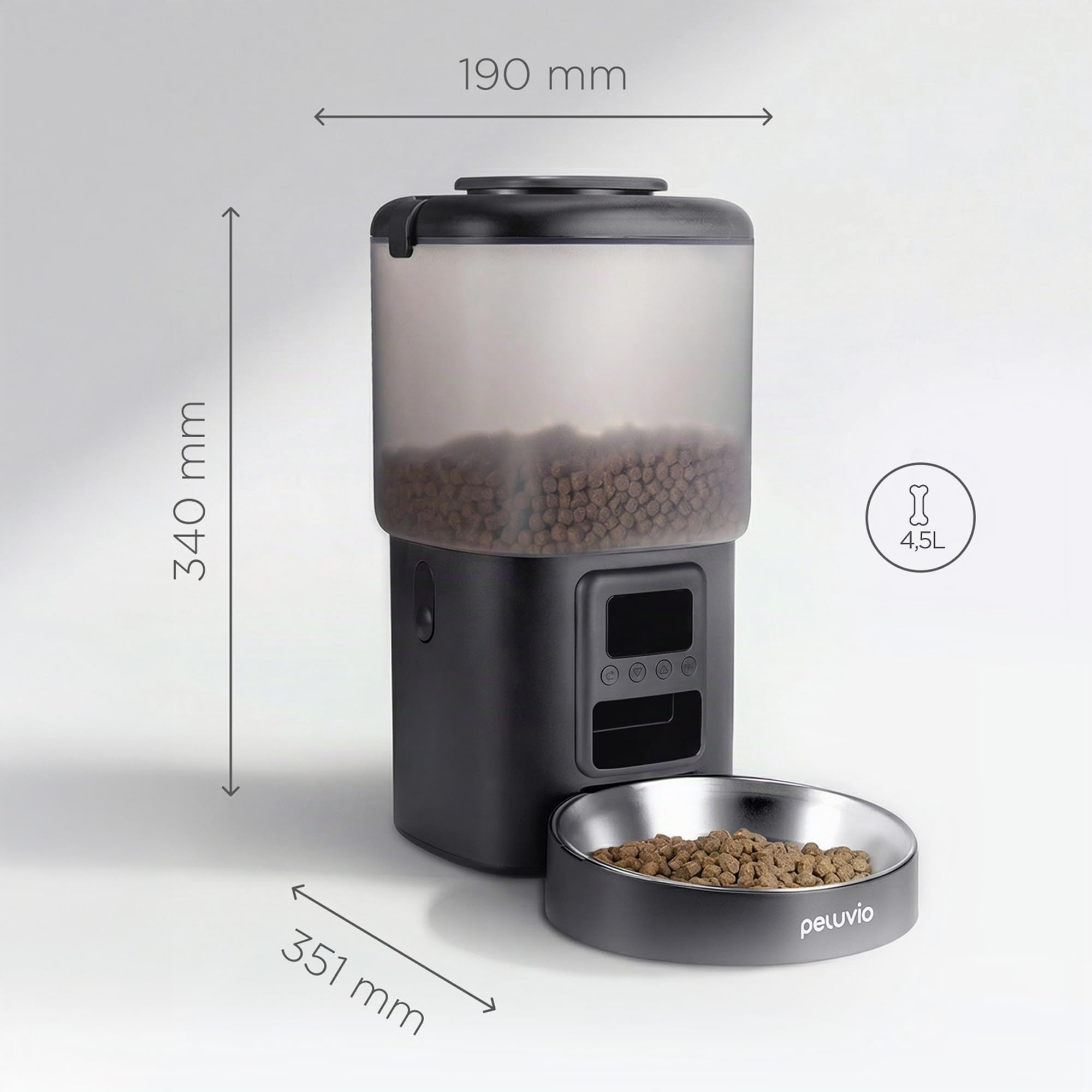Crispy Distributeur Automatique de Nourriture pour Chien avec minuterie, jusqu'à 4 Repas, Alimentation de Secours avec Batterie, USB-C, écran LCD, gamelle en Acier Inoxydable, 4,5 L pour