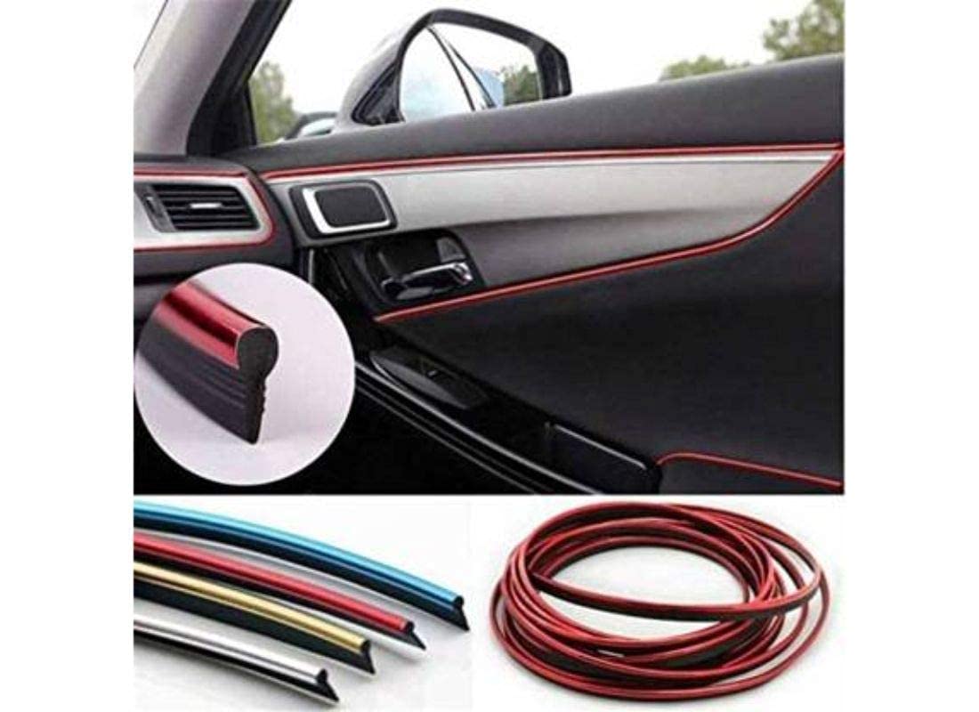 Zimba Metallic RED Chrome Interior Decoration Beading, Flexible Styling PVC Moulding Trim Strip (5 Meters) Car Beading Roll