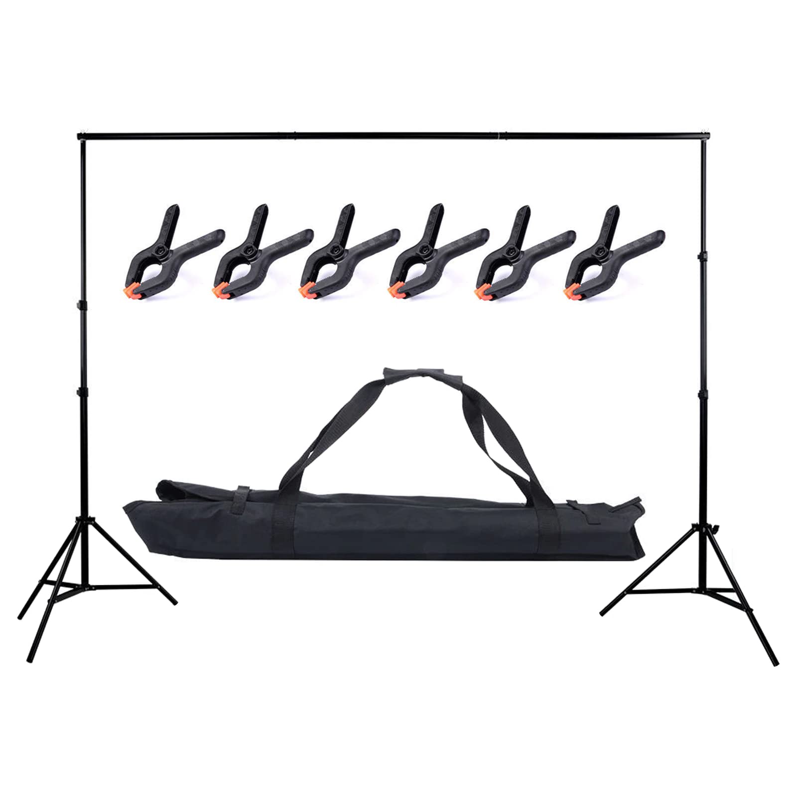 Photography Kit 2 * 3m / 6.6 * 9.8ft，Adjustable Background Support Stand，Photography Background Bracket， Photo Backdrop Crossbar Kit with 6 Clamps and 1 Carrying Bag (2 * 3)