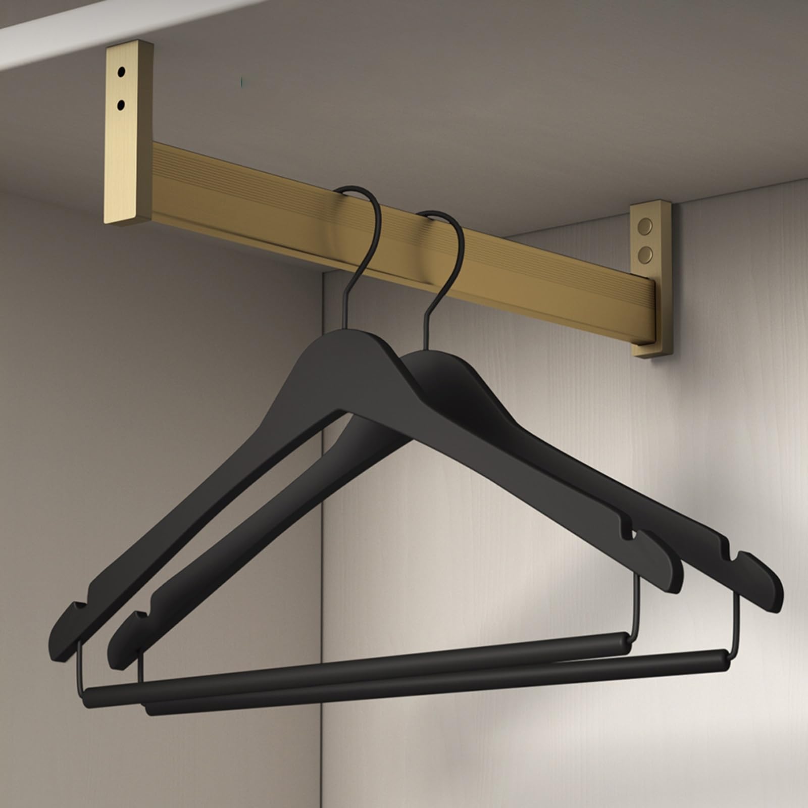 Kleiderstange Schrank Wandhalterung Stangen für Kleiderschränke Zum Aufhängen Von Kleidung, Metall Aluminium-Kleiderstange mit Flansch-Set & Anti-Rutsch-Gummistreifen, 50cm-160cm Länge ( Color : Gold