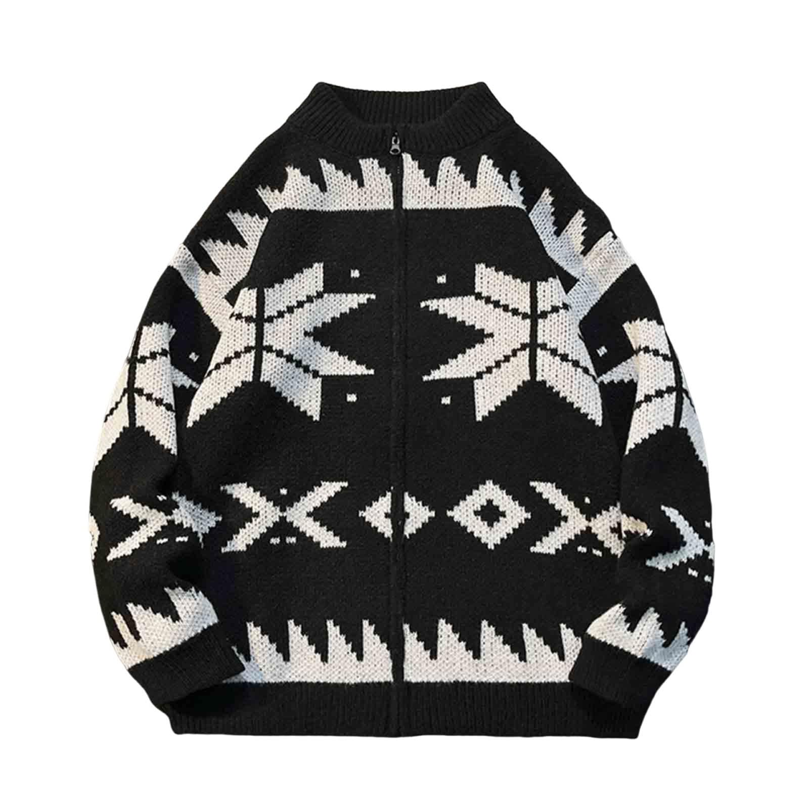 Jersey Navidad Hombre Cuello Redondo Suéter Navideño Punto Hombre de Manga Larga con Cremallera Ropa Navidad Cálida Christmas Sweater para Invierno y Regalo Sueltos Elástica Christmas Cardigan