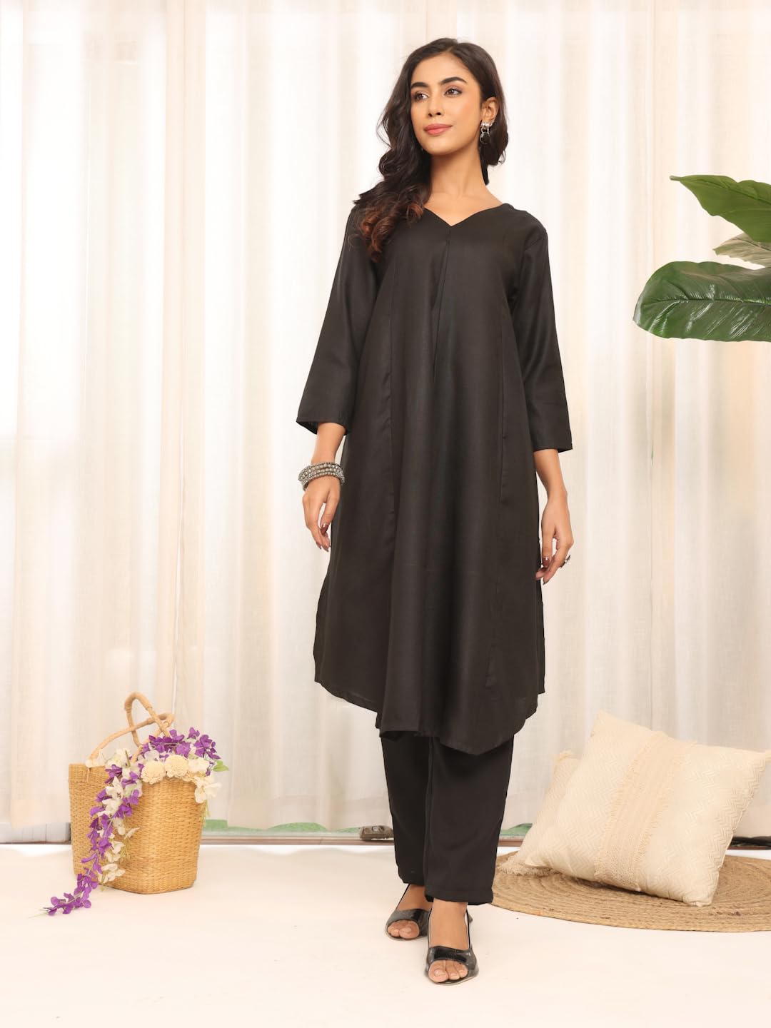 Varanga Women's Violet Strap Kurta With Tonal Bottom & Printed Dupatta  Round Neck, Side Slit Design, Stylish & Comfortable