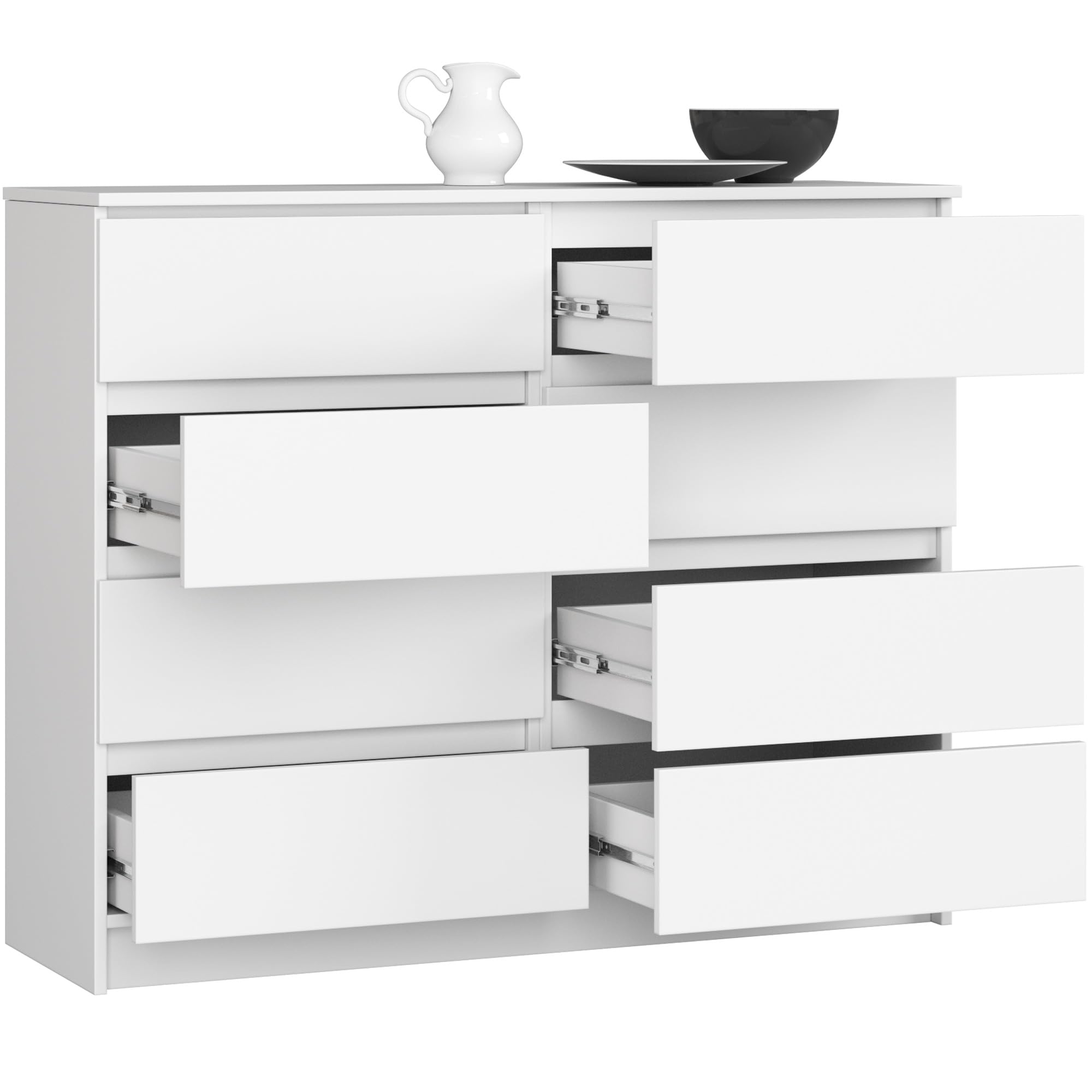 Cómoda AKORD K120 Blanco 120 cm 8 cajones frente en color Blanco 120x40x99 cm