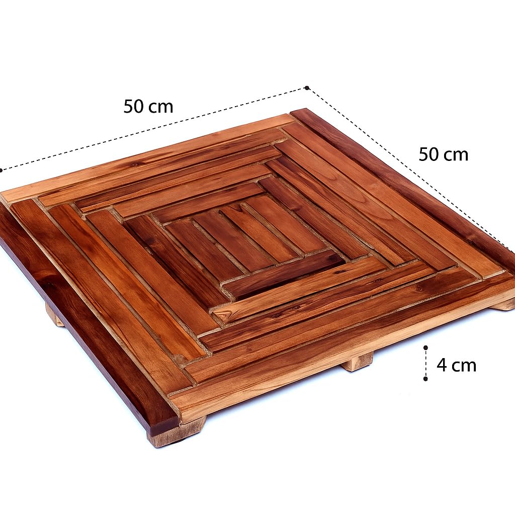 Design Wannenvorleger Teakholz Duschvorleger Quadratisch 50x50 Mehrzweck Duschmatte rutschfestGummi Füßen Holz Vorleger Teak Badematte (Variante 2, 50x50cm)