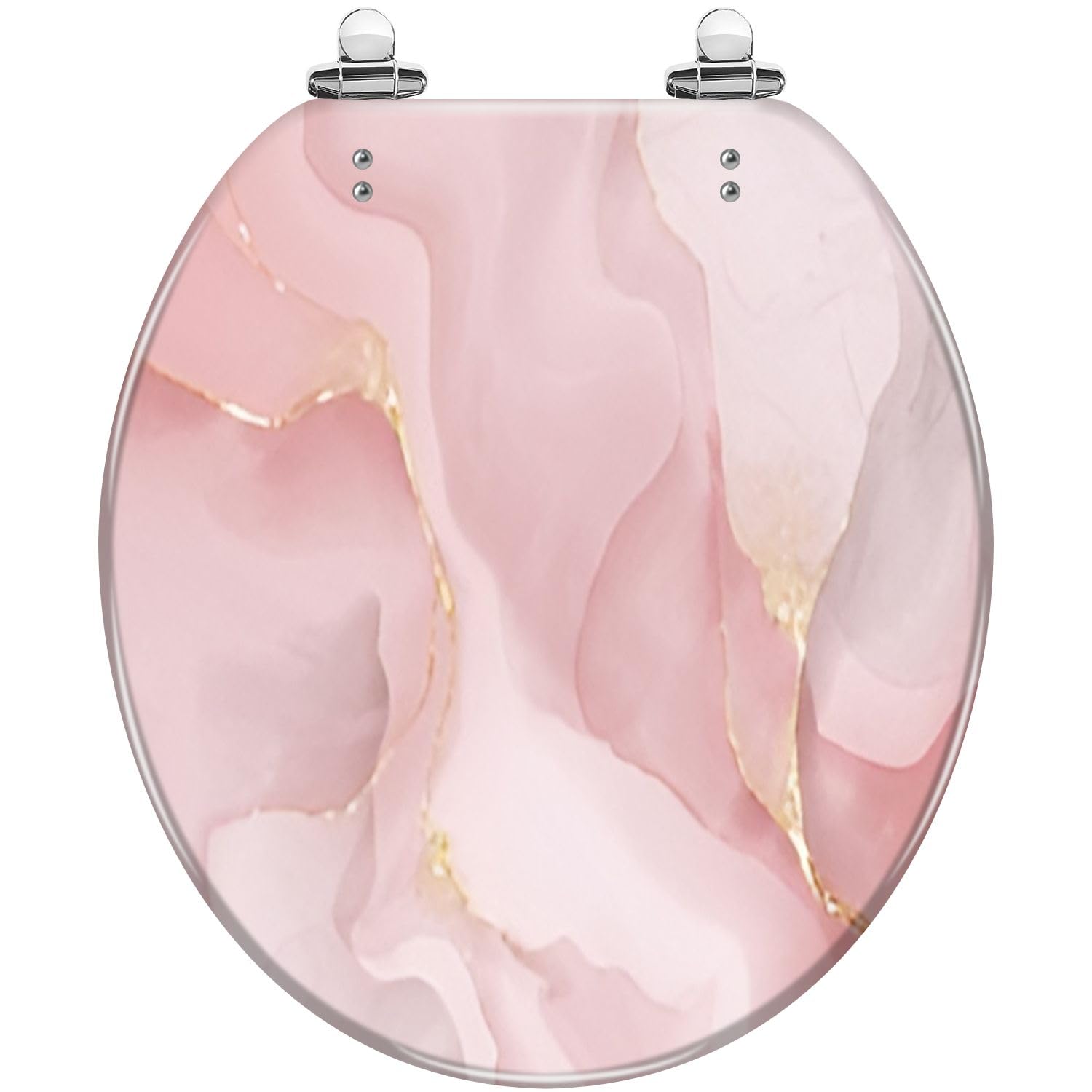 Round Toilet Seat Pink soft pastel gold line sparkle marble