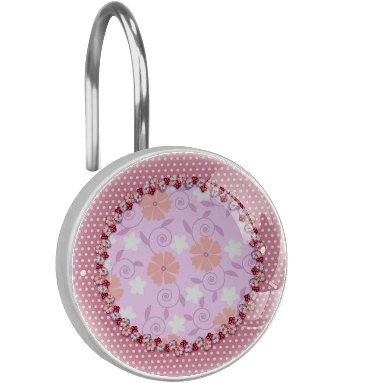 Crochets rideau de douche anti rouille en acier inoxydable déco pois rose