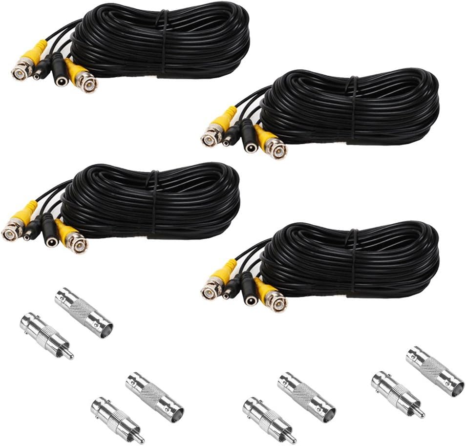 Henxlco 4 Pack 50 feet Security Camera Video Power Cable Premade All