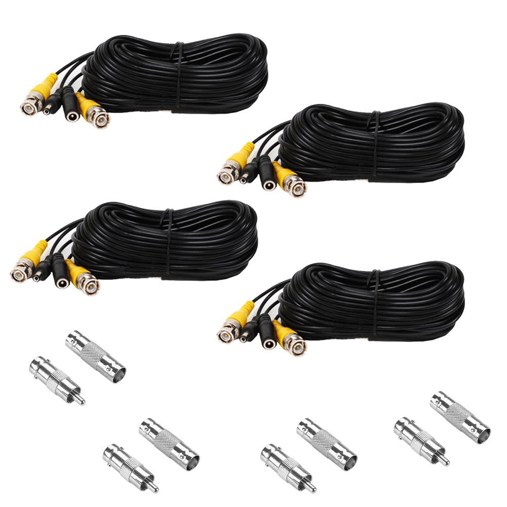 4 Pack 50 feet Security Camera Video Power Cable Pre-Made All-in-One BNC RCA Extension Cable Surveillance DVR CCTV System Cord Wire