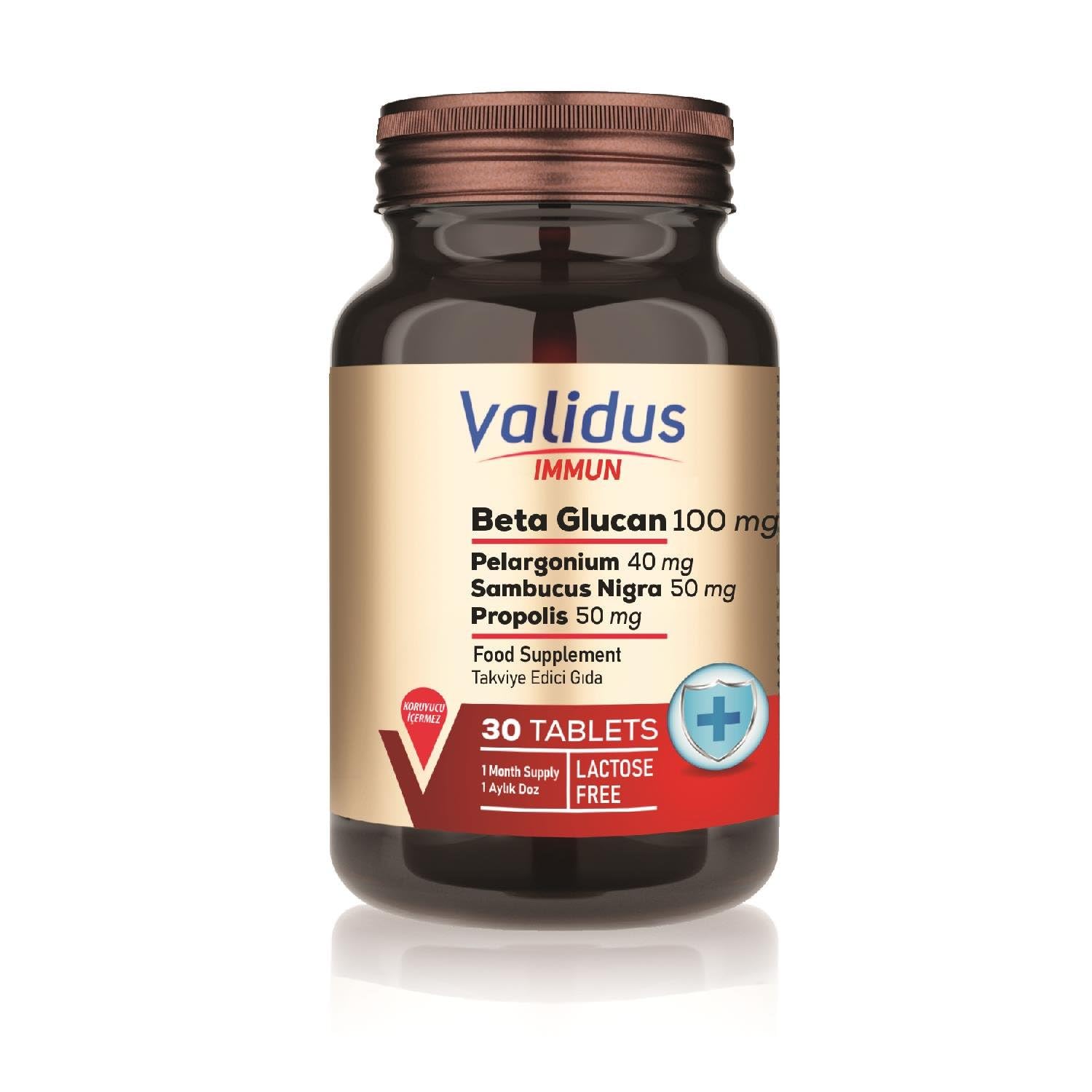 Validus Immun Beta Glucan Sambucus Nigra + Pelargonium + Echinacea + Curcumin + Propolis 30 Tablets