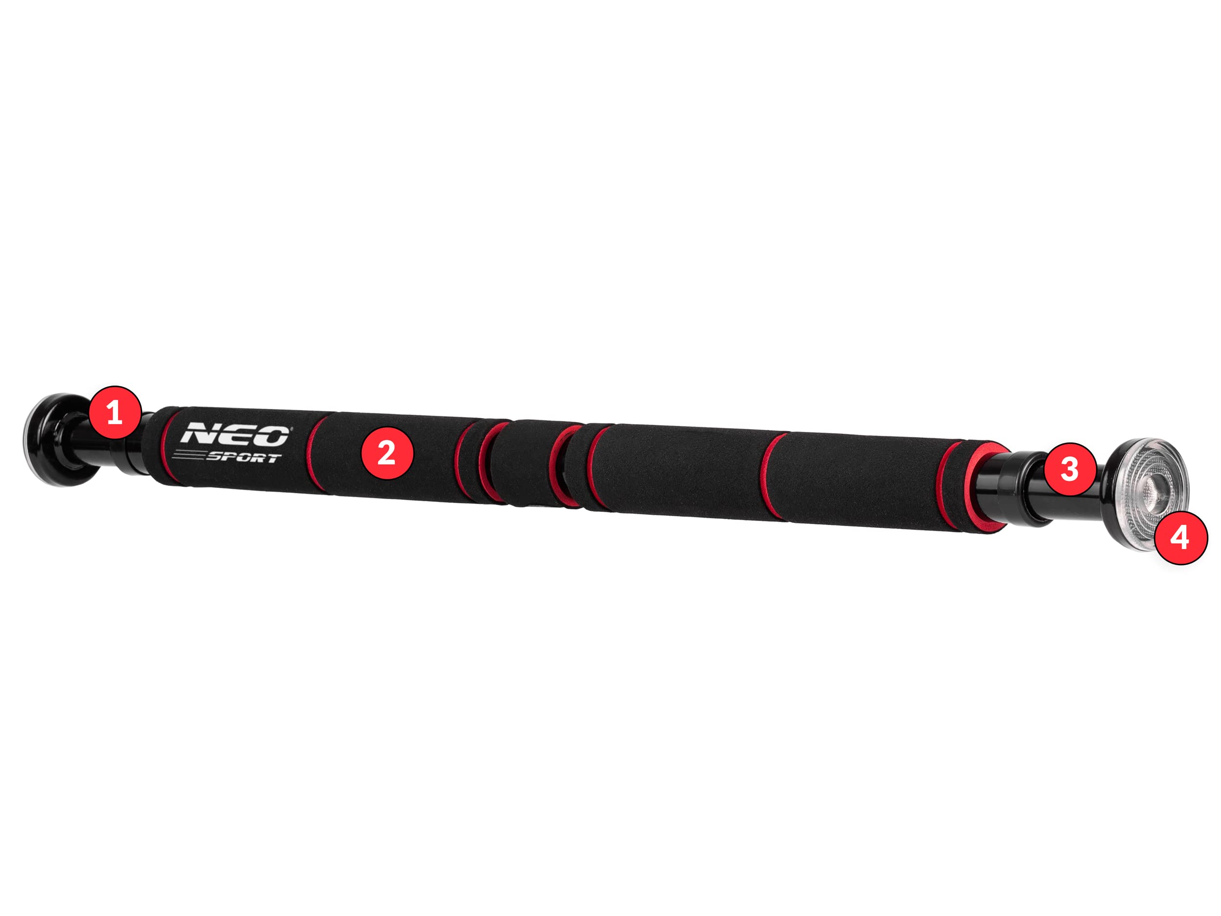 NEO SPORT Drążek Rozporowy Prosty NS-311 do Podciągania Ćwiczeń Treningu Siłowego z Wzmacnianej Stali Uchwyty z Pianki do Futryn 60-85 cm Obciążenie 150 kg
