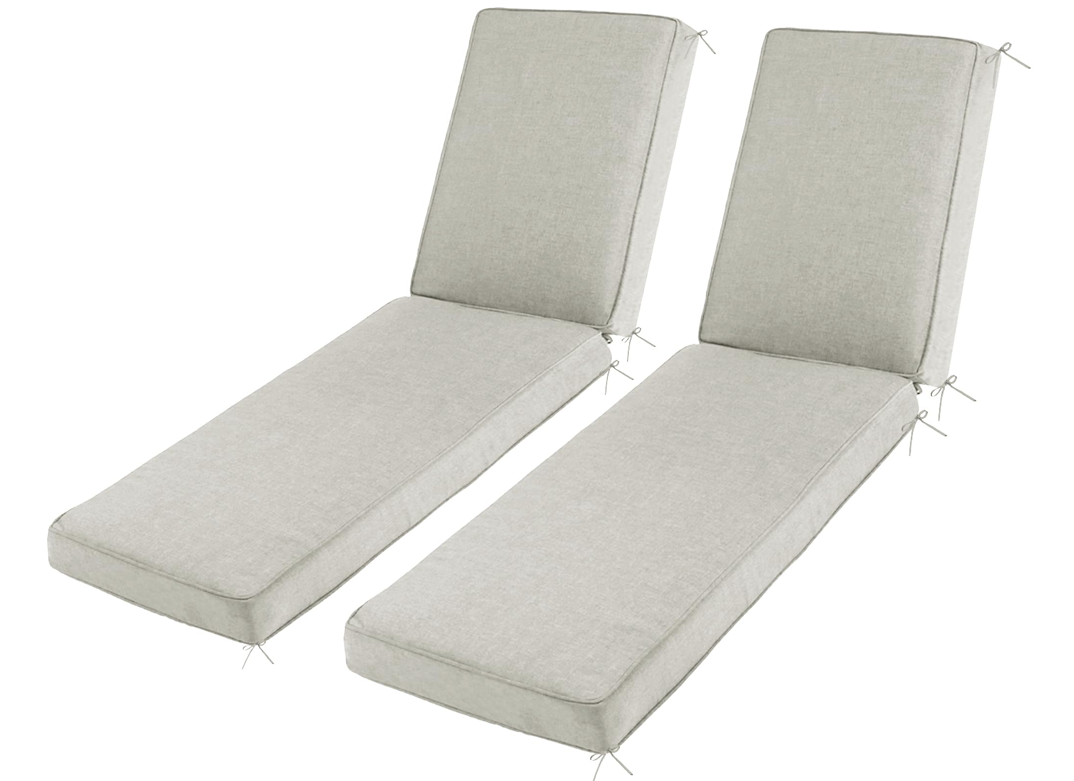 Sundale Outdoor Olefin Water-Resistant Chaise Lounge Cushions Set of 2, Light Gray Lounger Pad with Straps, 80 x 26 x 4 Inches