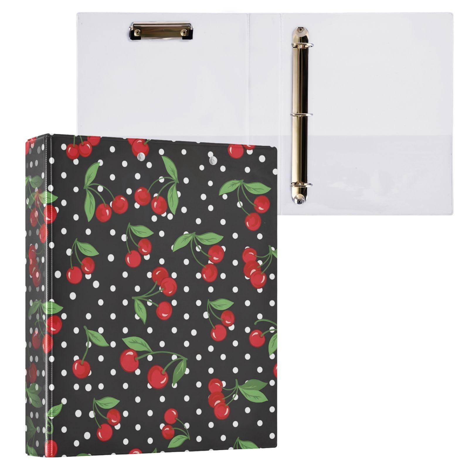 Raccoglitore a 3 anelli con motivo a pois, 3,8 cm, rotondi, contiene 200 fogli, 3 raccoglitori ad anelli con clip in metallo antiscivolo