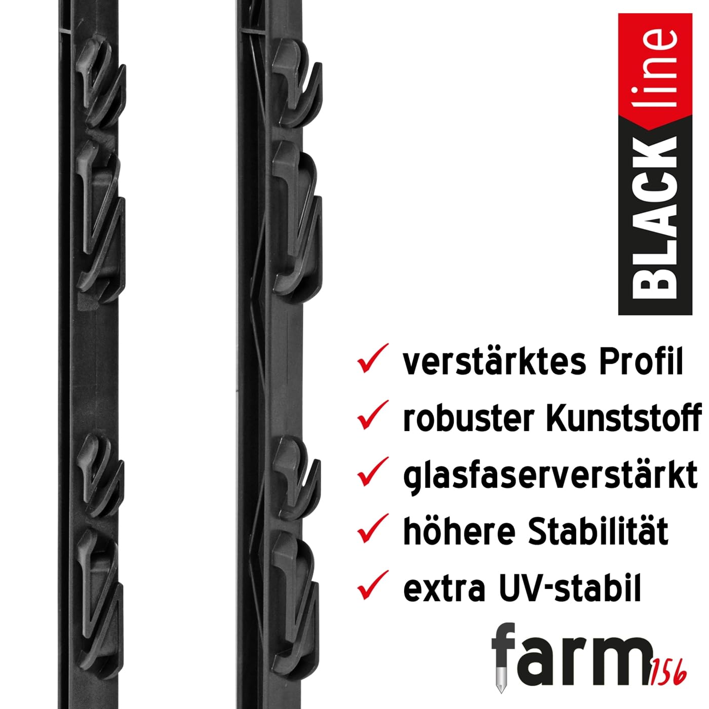 VOSS.farming 40x Weidezaunpfähle Kunststoff 156cm schwarz 11 Ösen Weidezaunpfahl Kunststoffpfahl Weidezaun Aufstellpfahl Doppeltritt Pferde Ponys