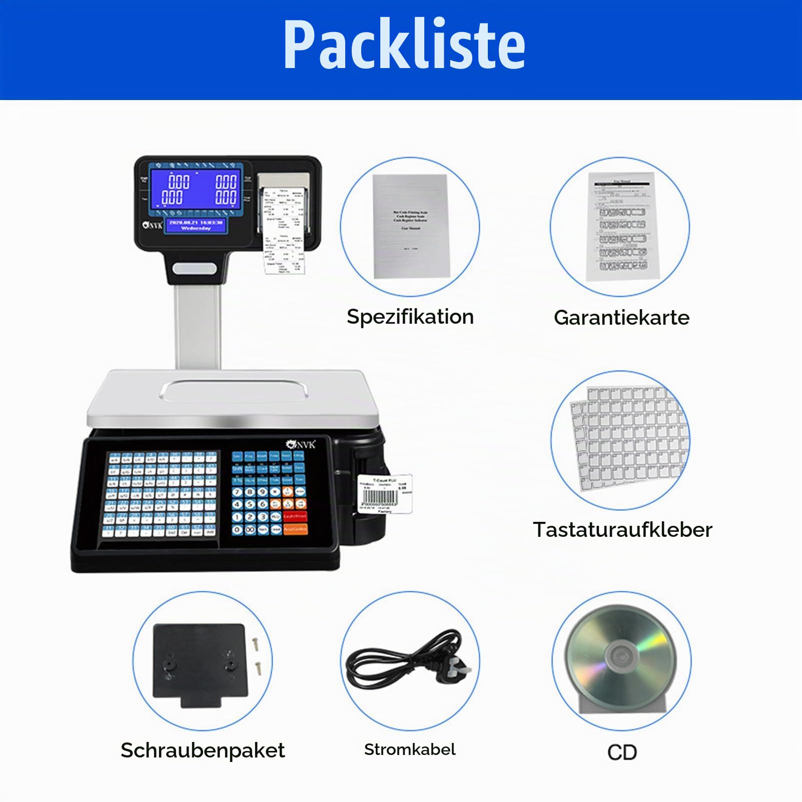 Digitale Kommerzielle Preiswaage, Elektronische Registrierkassenwaage für Obst im Supermarkt mit Etikettendrucker, 66 LB, Digitale Waage, Preisberechnung, Feinkost,Machine