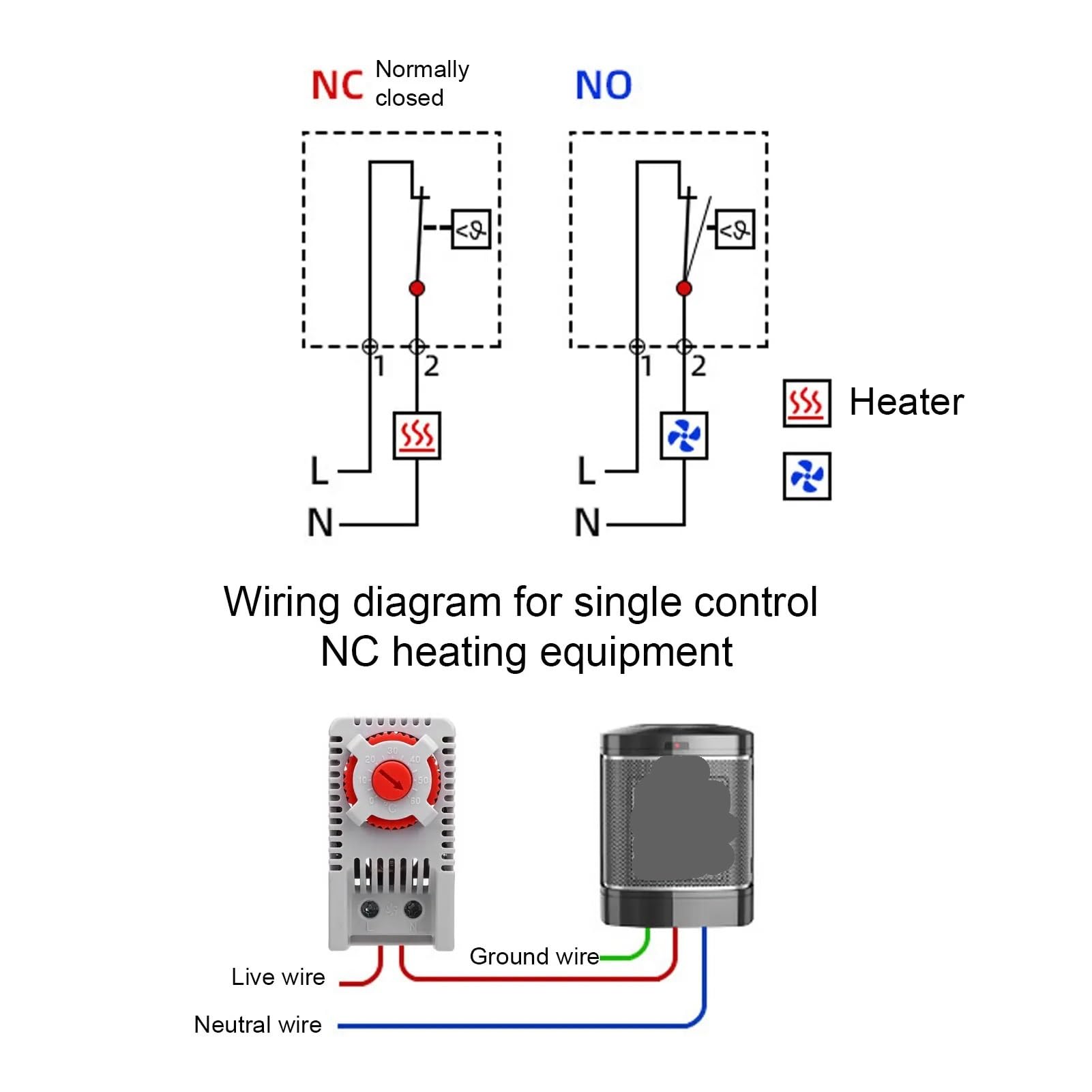 KTO011 Termostato meccanico da 0 a 60 ℃ Interruttore regolatore di temperatura NC normalmente chiuso for il controllo dei riscaldatori