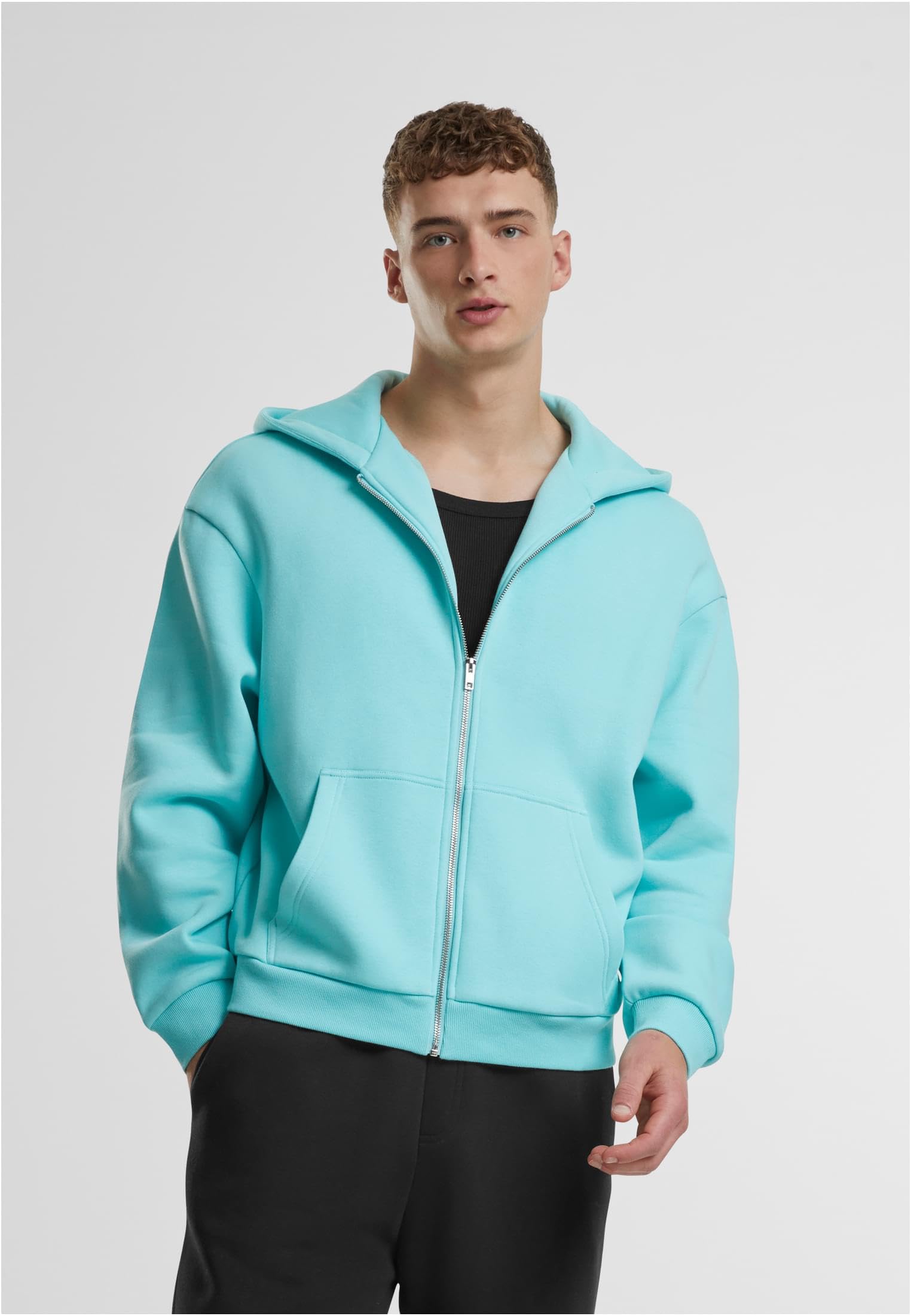 Urban Classics Męska bluza z kapturem Fluffy Zip Hoody, puszysta bluza z kapturem z zamkiem błyskawicznym, bluza z kapturem dla mężczyzn, oversize fit, Berylblue, 3XL