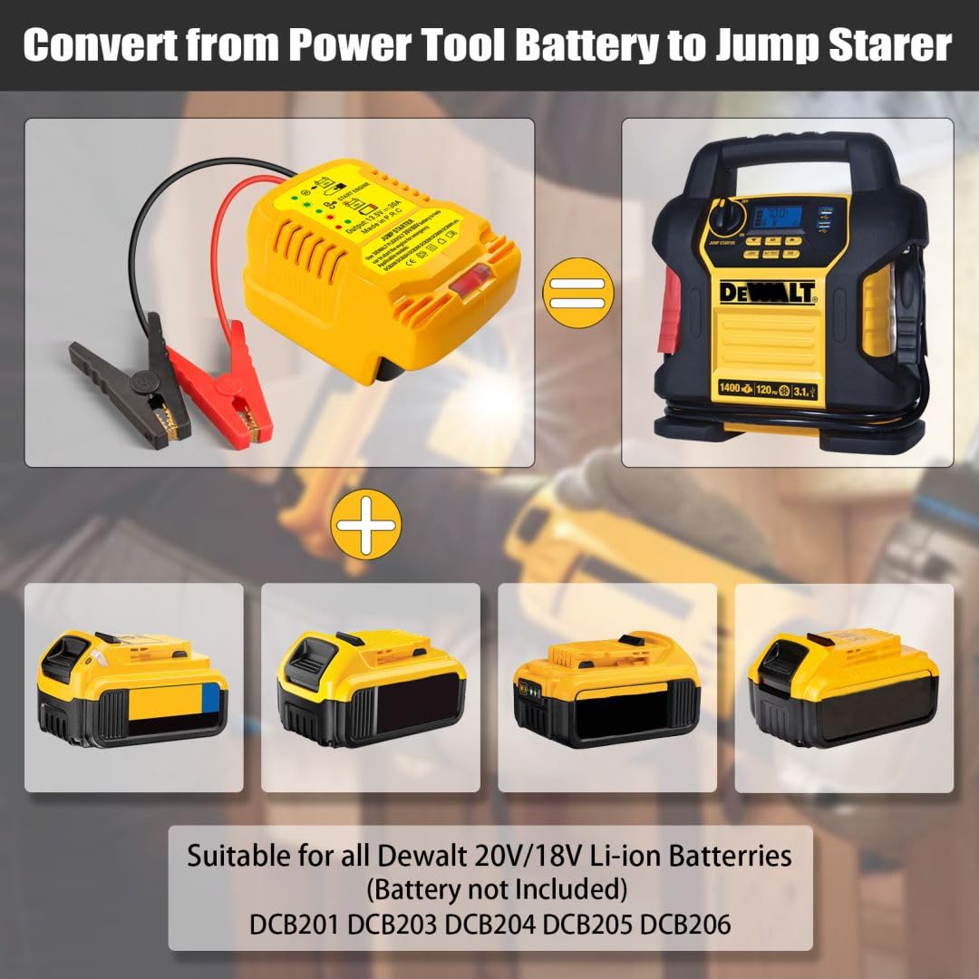 Adattatore Power Bank per batteria DeWalt da 20 V, Jump Starter per auto con cavo da 11 AWG, avviamento per batteria (batteria non inclusa)