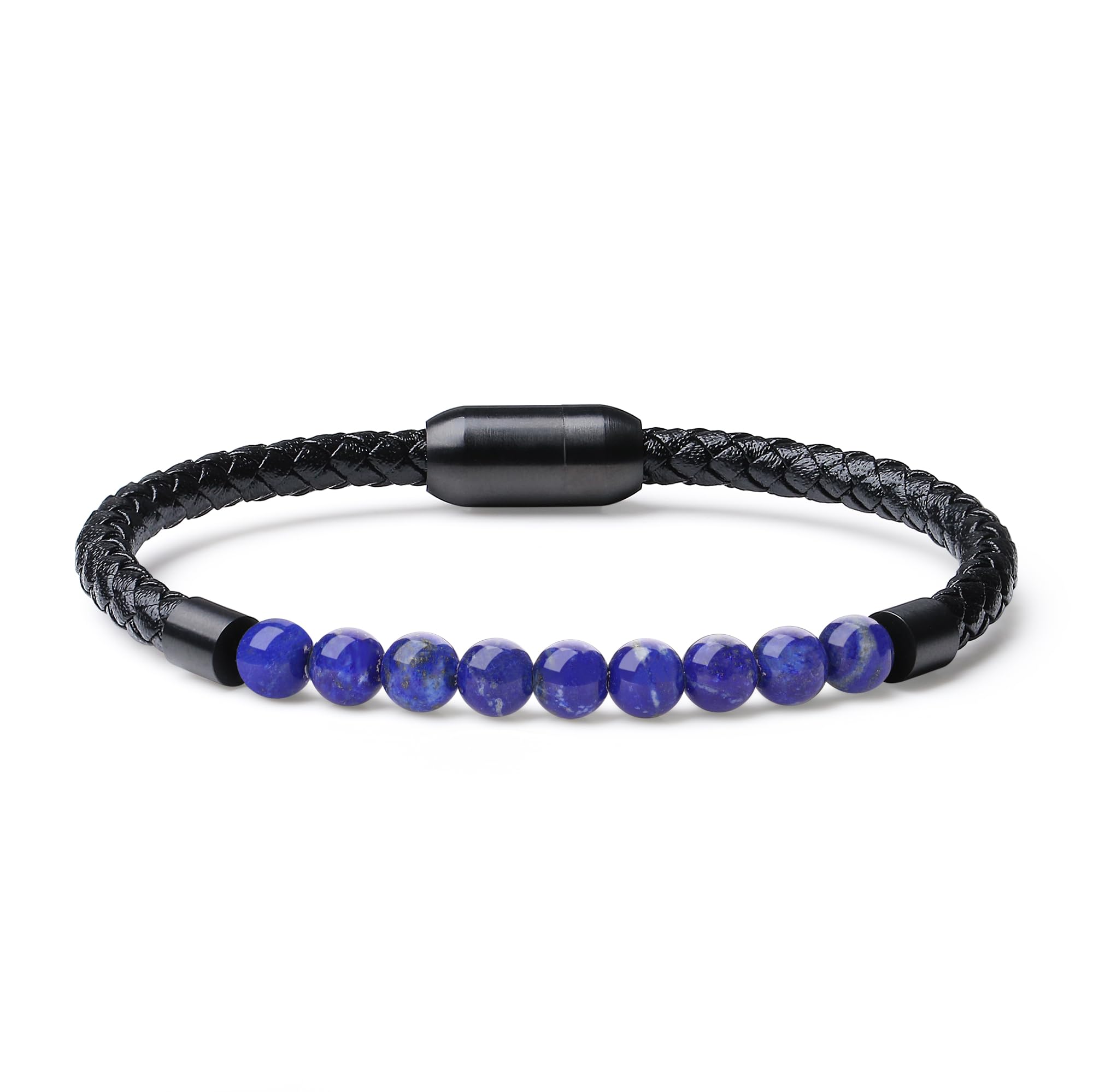 COAIPulsera de Cuero para Hombre con Cuentas de Piedras Naturales