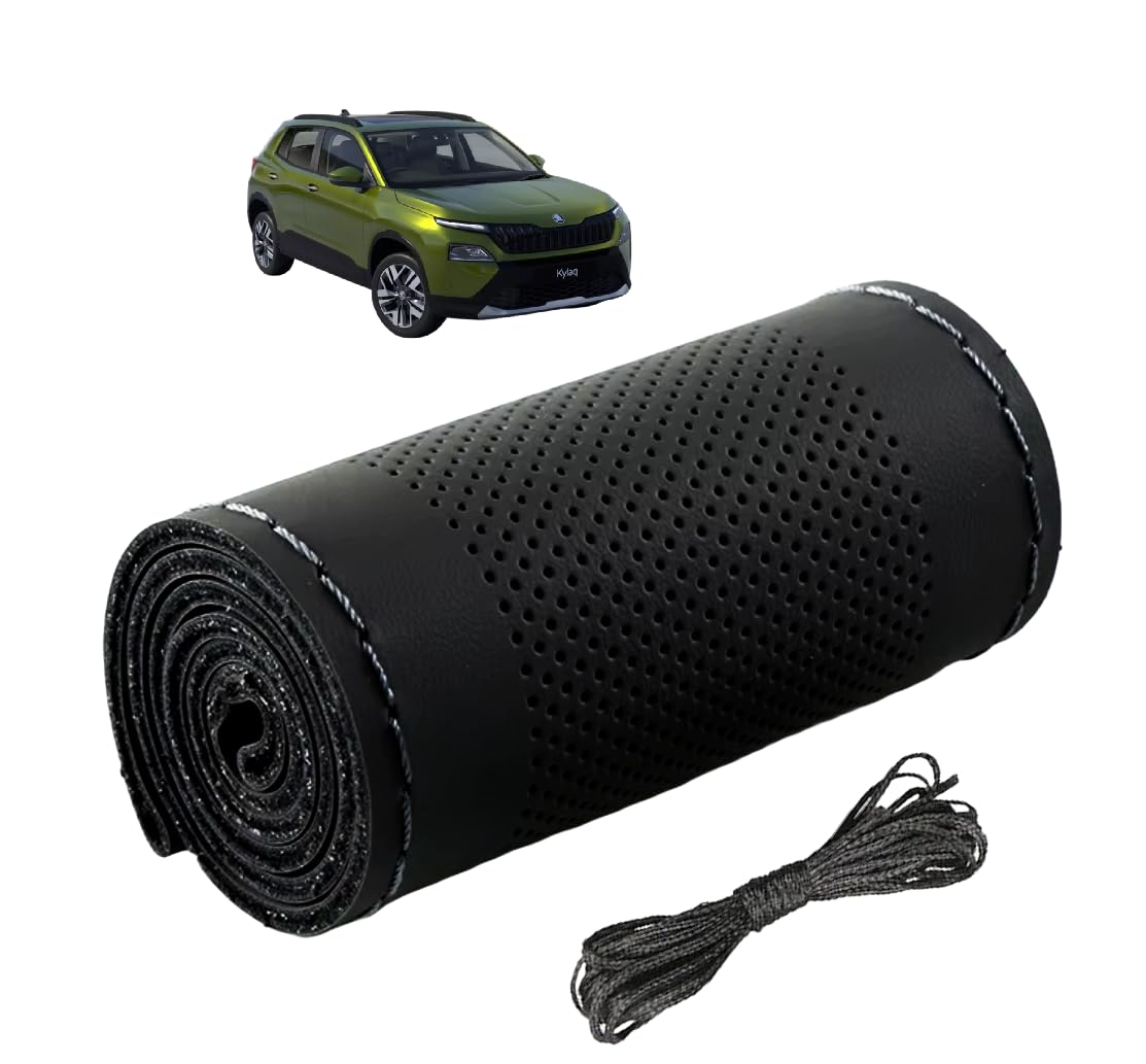 Auto Hub PU Leatherite Car Steering Cover Compatible with Kylaq, Black Color with Sewing Needle and Thread, Pack of 1-image-27