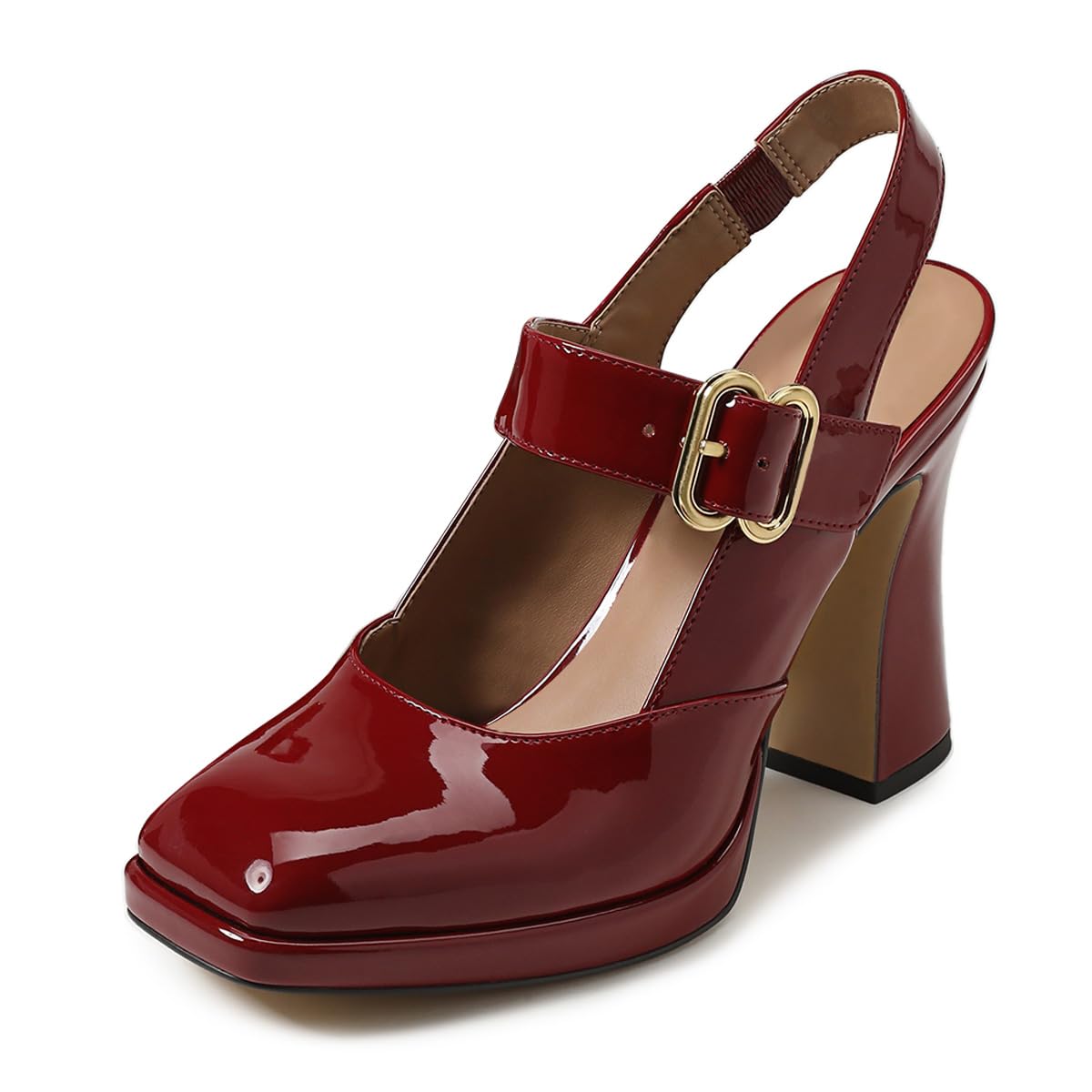 FYS Women's Platform Square Toe Pumps Chunky Block High Heel Mary Janes Backless Slingback Sexy Dressy Party Shoes Size 4-16 US