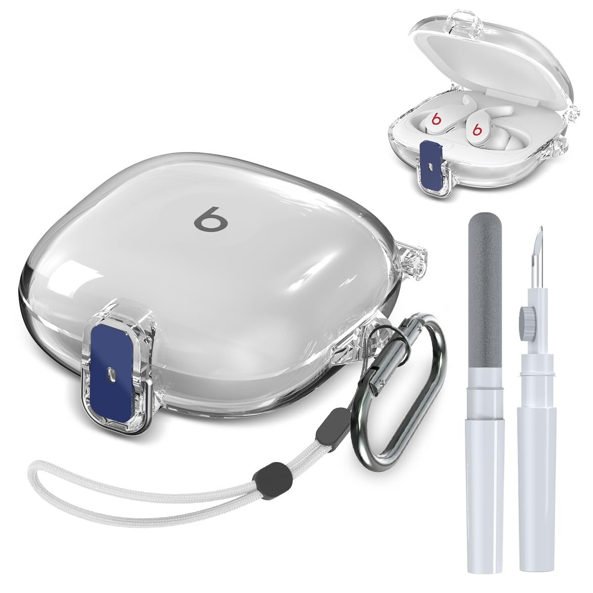 Clear Case for Beats Fit Pro with Safety Lock [Upgrade Protector], Soft TPU Beats Fit Pro Case Cover Shock Protection Beats Fit Pro Accessories with Keychain/Wrist Strap/Cleaner Pen (Clear)