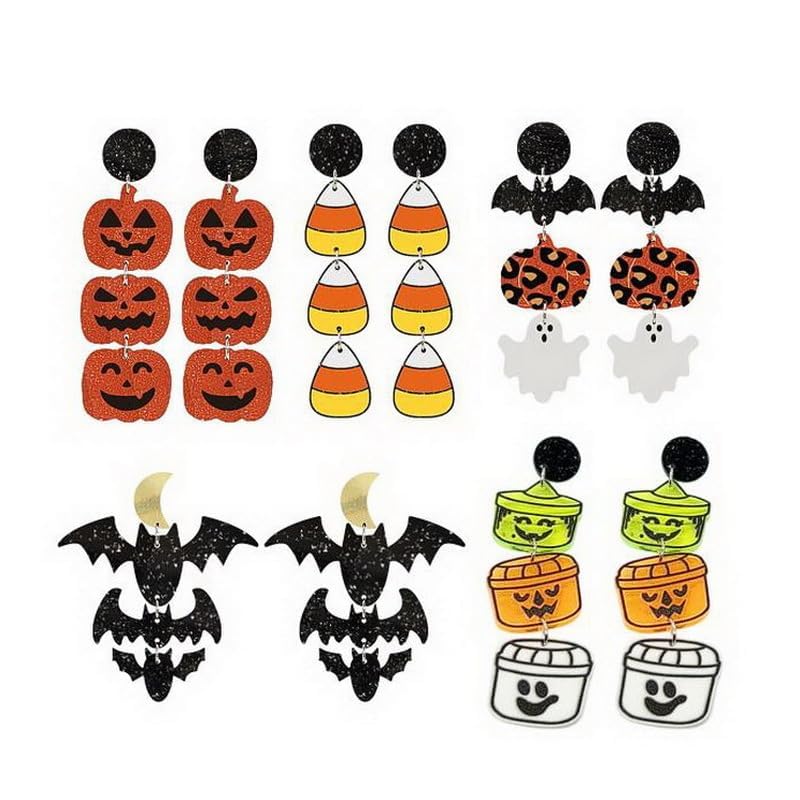 Halloween Earrings Set for Women Acrylic Cute Ghost Pumpkin Bats Glitter Easter Dangle Earring Costume Cosplay Party Favors Gift