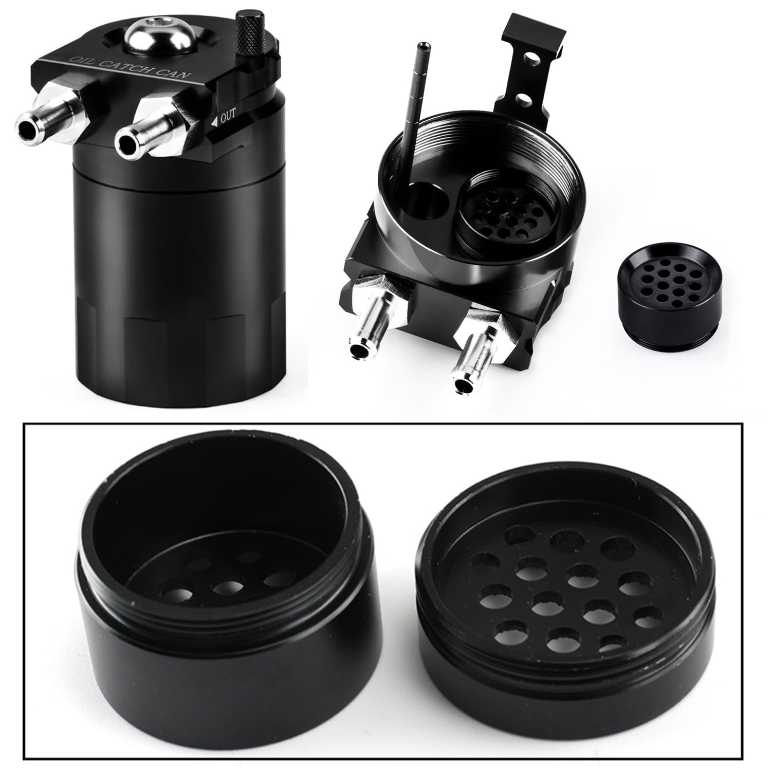 Decanter Vapori Olio per Auto 300ml Serbatoio di Raccolta dell'olio in Alluminio Universale Contenitore per Olio Motore con Filtro dell'aria Serbatoio del Carburante Veicoli (Nero)