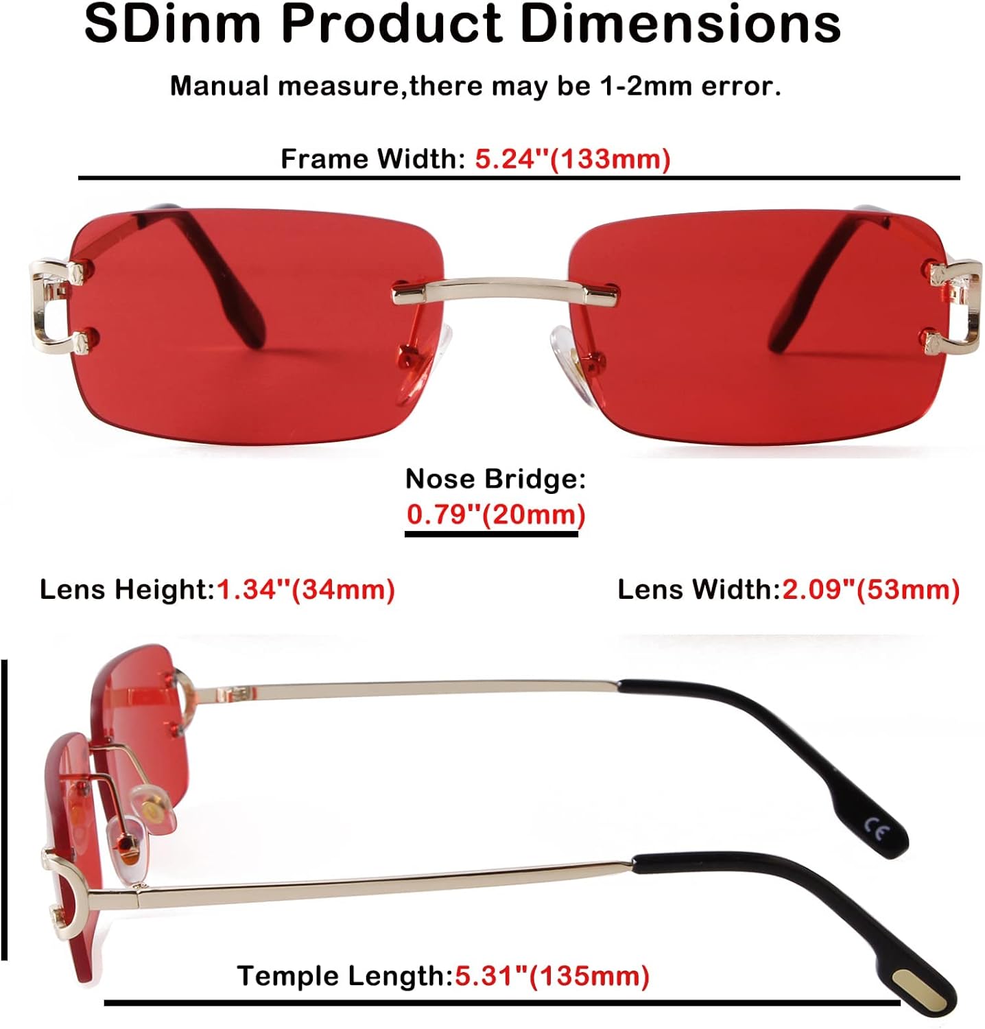 SDINM Rimless Sunglasses for Men Women Fashion Small Narrow Rectangle Sun Glasses Shades 90s Eyewear - Image 4