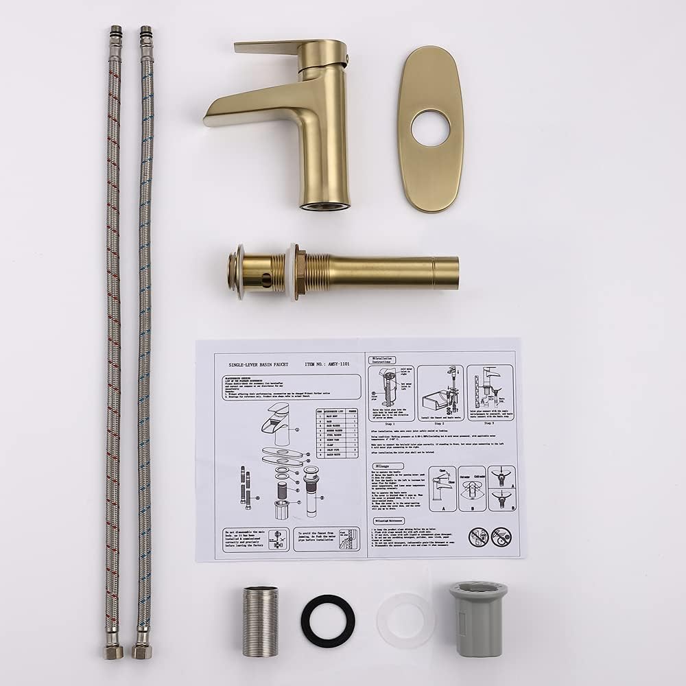 Hottest Sale EMPOLO Waterfall Spout Bathroom Faucet Single-Handle Modern One Hole Sink Faucet Deck Mount with Pop Up Drain Stopper Assembly and Supply Hose,Brushed Gold,AMSY-1101BG Review EMPOLO Waterfall Spout Bathroom Faucet Single-Handle Modern One Hole Sink Faucet Deck Mount with Pop Up Drain Stopper Assembly and Supply Hose,Brushed Gold,AMSY-1101BG