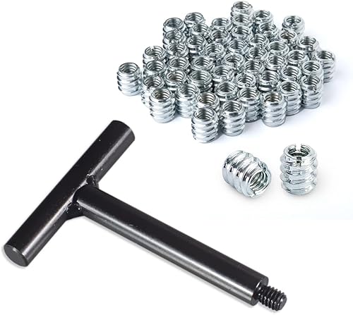 POWERTEC 71815 - Juego de herramientas de instalación de insertos roscados 516"-18  Llave en T con 50 insertos roscados chapados en zinc para