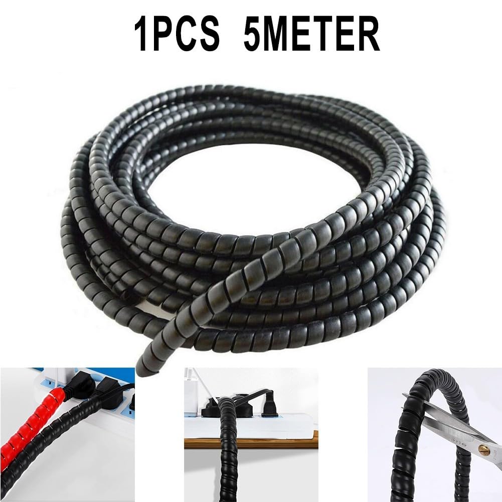 Protector de manguera flexible de 5 m en espiral negro para cables hidráulicos y neumáticos, y ligero (D-12 mm)