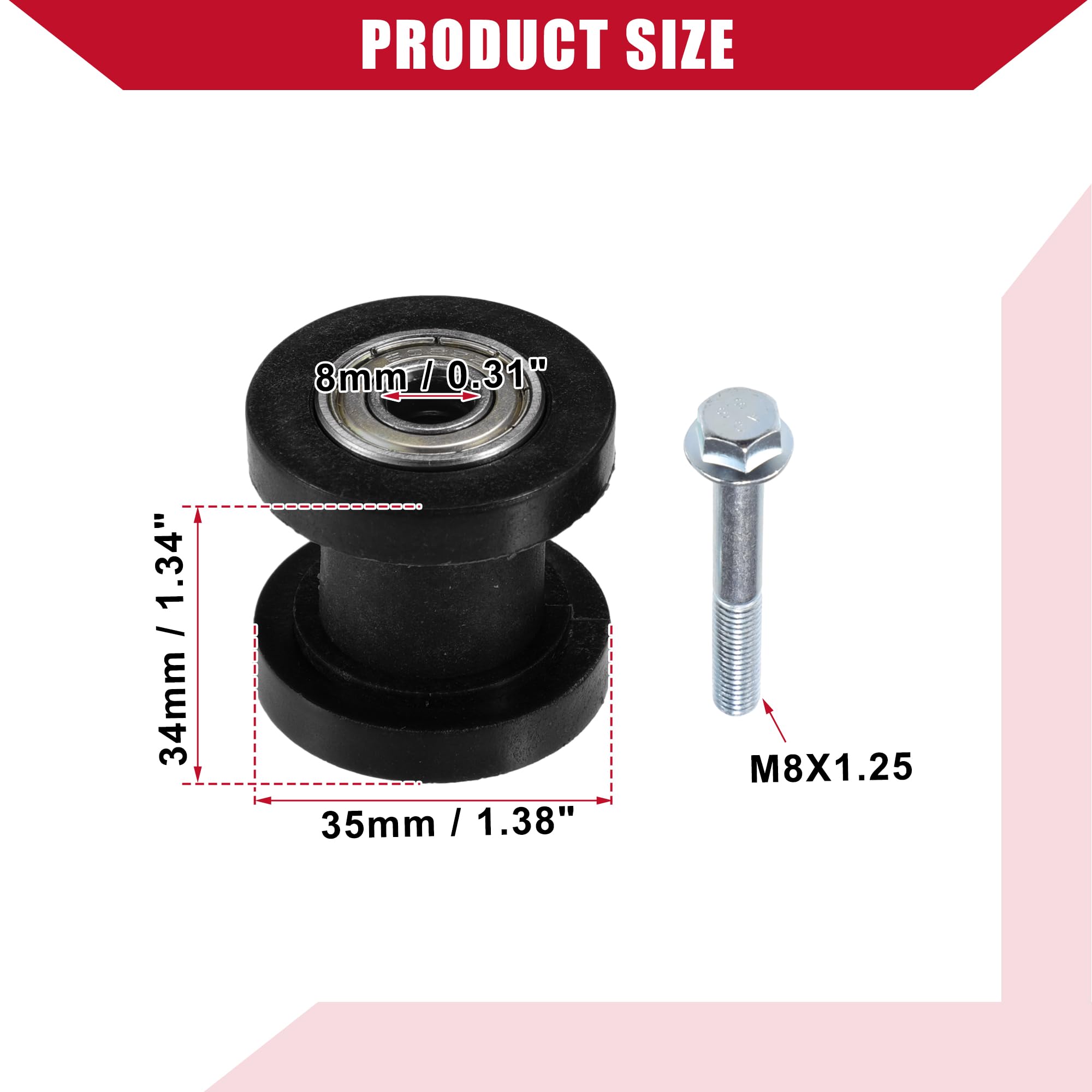 Tendeur De Chaîne À Galet Pour Moto/Quad 8 Mm Lot De 2 Noir | Plastique/Métal, M8x1.25, Pour KLX110, XR125, SSRC, RF50, Pit Bike, Karts, Quads 125-160cc