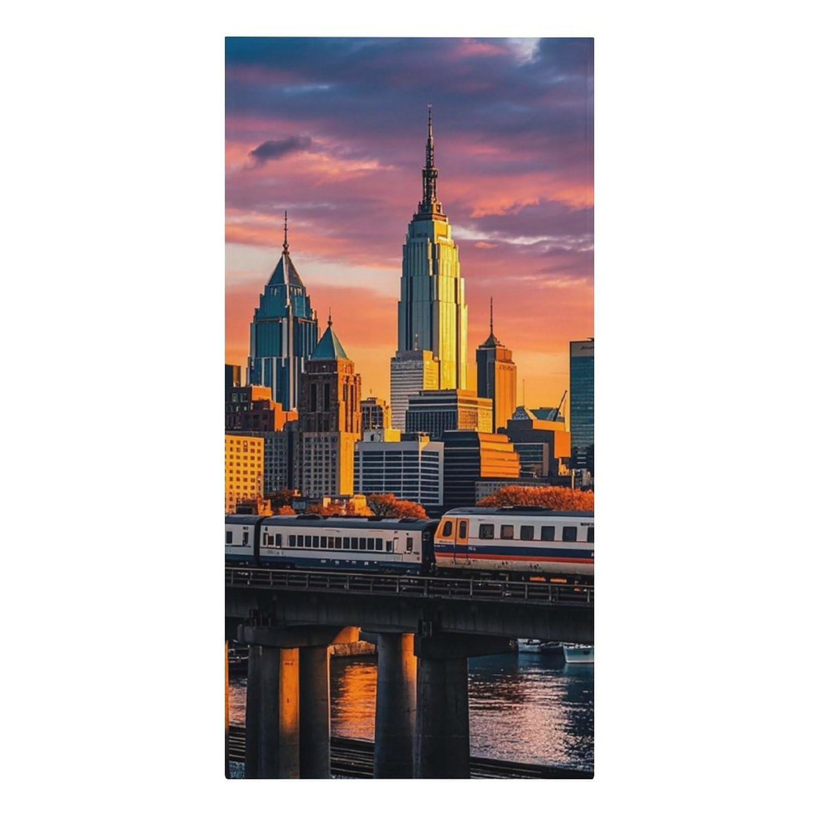 QMNLKH Sunset Bridge Skyscraper Beach Towel for Women, Large Microfiber Pool Towel for Men, Absorbent Swim Towels for Home, Lightweight Bath Towels for Camping, Yoga, 30.3"x61.4"