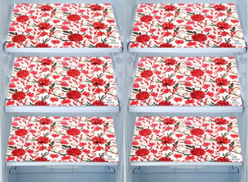 Image of Combo Set of 1 Pc Fridge Top Cover and 6 Pc Fridge Mats (Red, Set of 7)