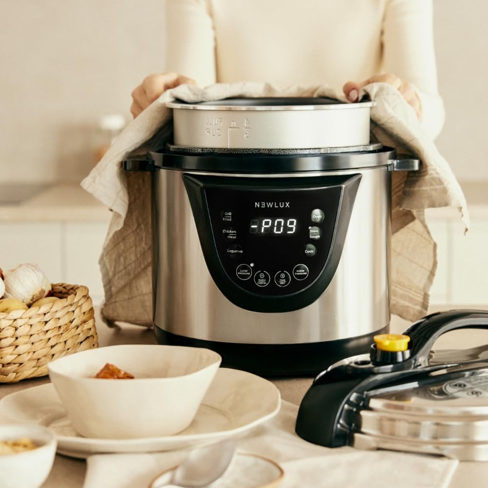 NEWLUX- Mijoteuse Électrique Programmable Chef Pot V110. Multicuiseur Électrique Multifonction, 10 Programmes, 1000W, 6L, Conserve la Chaleur, Système Duo-pressure, Récipient 100% Antiadhésif