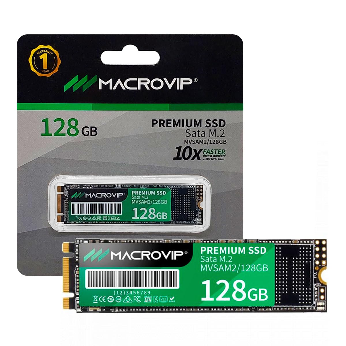 SSD 128GB Macrovip, M.2 2280, SATA 3 (6Gb/s), Leitura 560MB/s