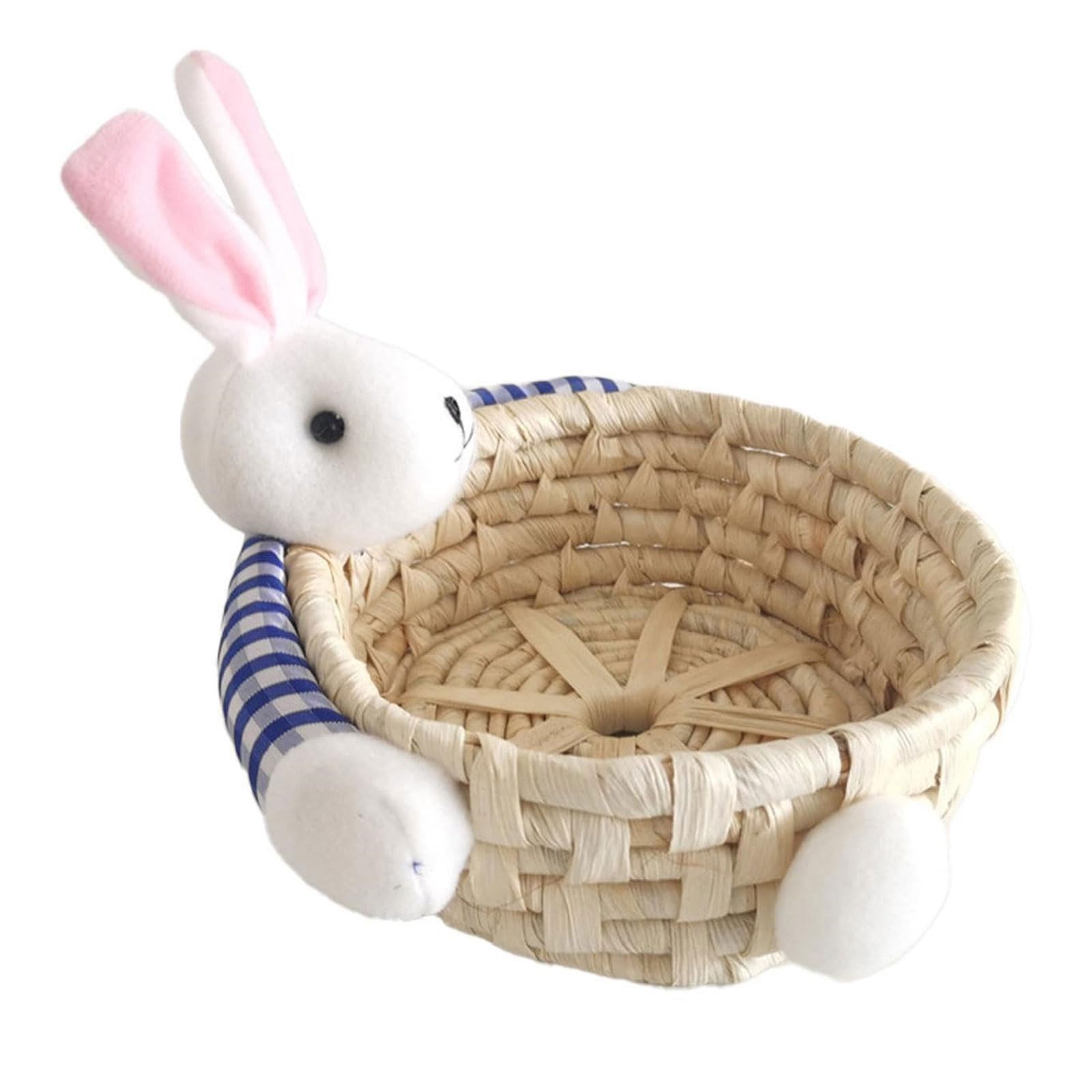 Mekalero Corn Husk Snacks Storage Container Decorative Woven Basket with Elegant Rabbits Hand Bedroom Toy Organiser Flower Basket