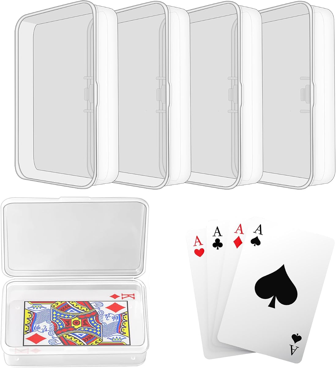 Blank Card Case, 4 Pack Clear Plastic Card Deck Box, Snaps Closed | Storage Box for Base Ball Trading Cards, Business Cards & More