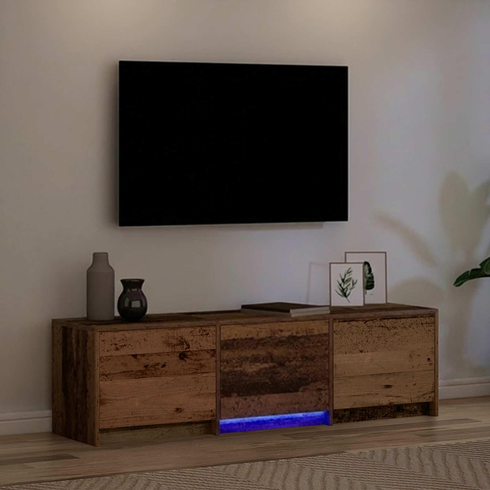 Madera resistente con luces LED ajustables cajón 140 x 34 x 40 cm Marrón