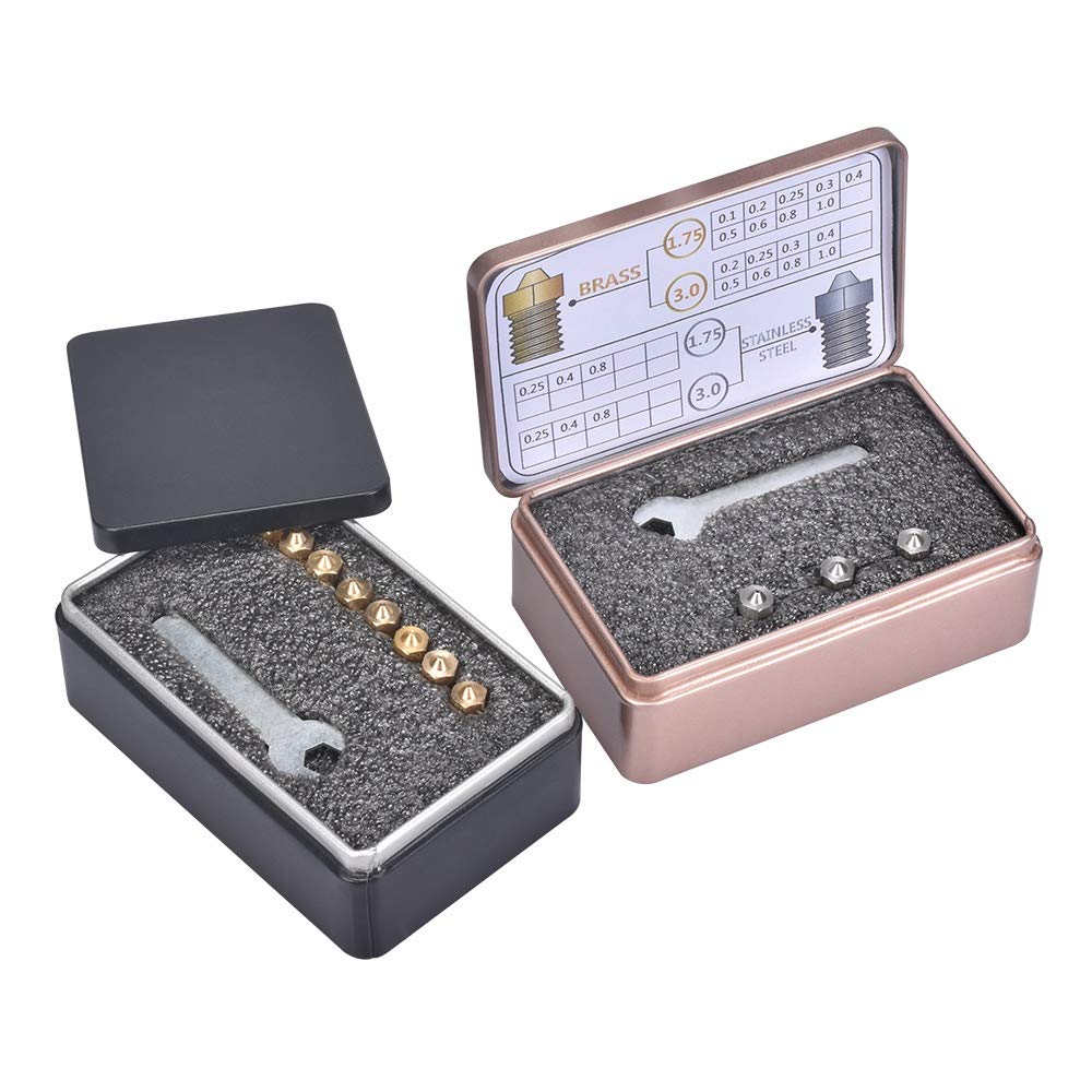Druckerteile 3D Düse 1,75/3,0mm Messing/Edelstahl Düsenkit M6 Gewinde V5 V6 J-Kopf MK8 Extruder mit exquisitem Gehäuse für 3D Drucker Ersatzteile (Größe : Typ 3) (Size : Type 1)
