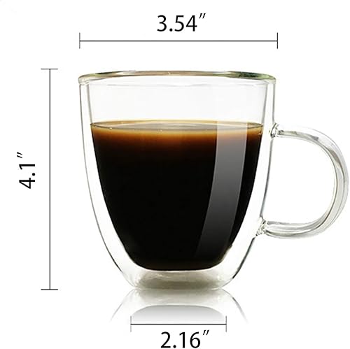 Miniatura 2 de Taza de café de vidrio, taza de vidrio con aislamiento de doble pared, 12 onzas, resistente al calor, taza de café transparente para té, café, café