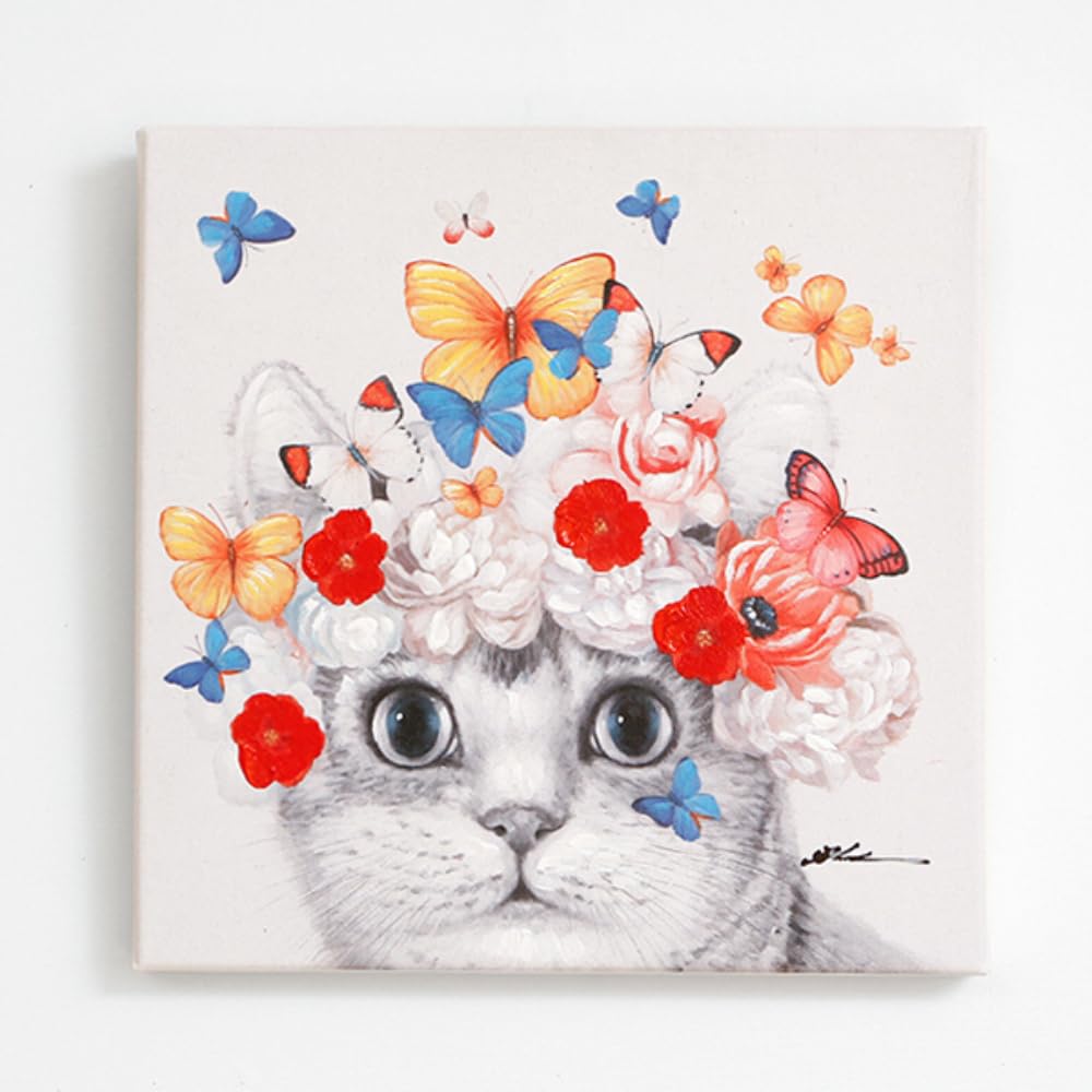 アートパネル 猫の絵画　フラワーキャット　40cmx40cm　ネコ　猫顔 Amazon.co.jp: LIVING HOUSE.(リビングハウス) フラワーキャット 40