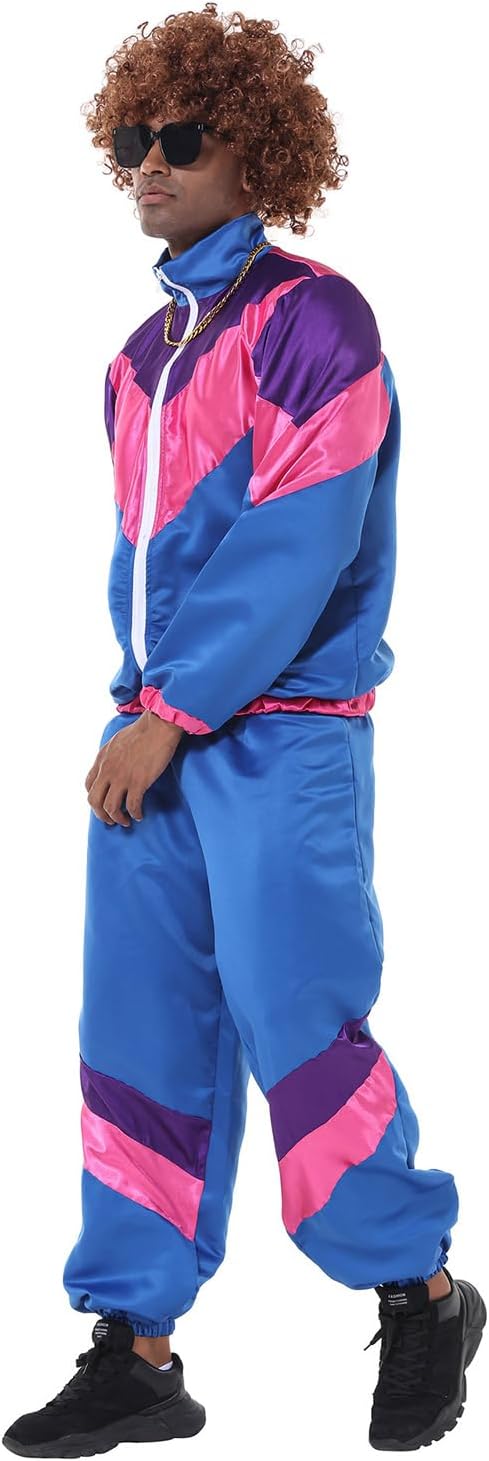 80s Outfit Men Tracksuit Costumes Hip Hop Sports Suit Colorblock Jacket Outfits Carnival Set - Image 2