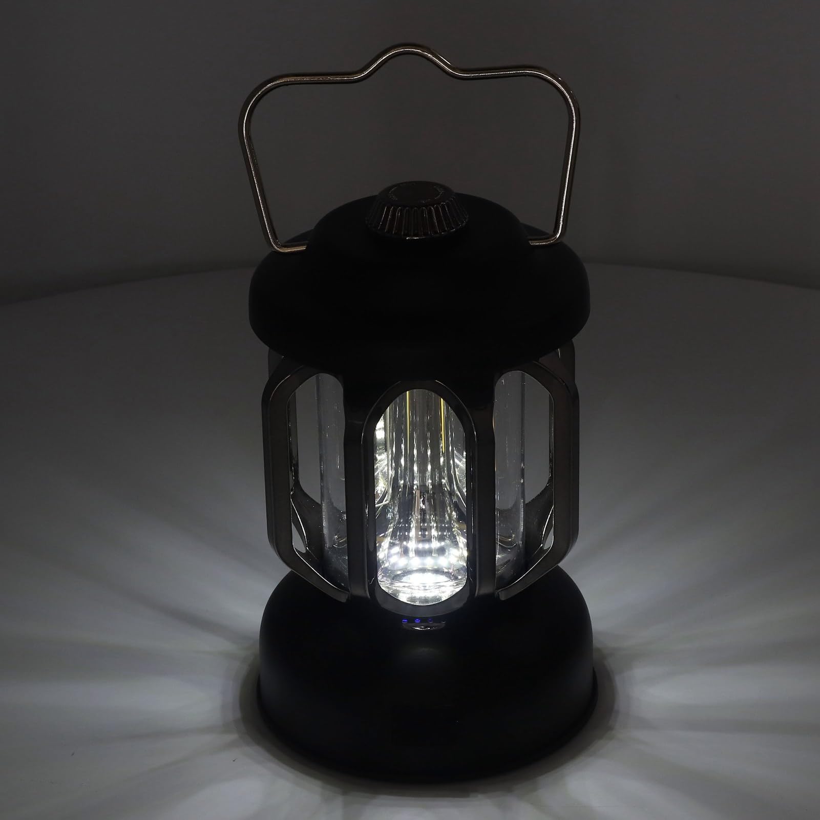 Latarnia kempingowa LED w stylu retro, ładowalna lampa kempingowa typu C przenośne światła kempingowe i latarnie kempingowe 3 tryby ściemniania z haczykiem Lampa namiotowa (czarna)
