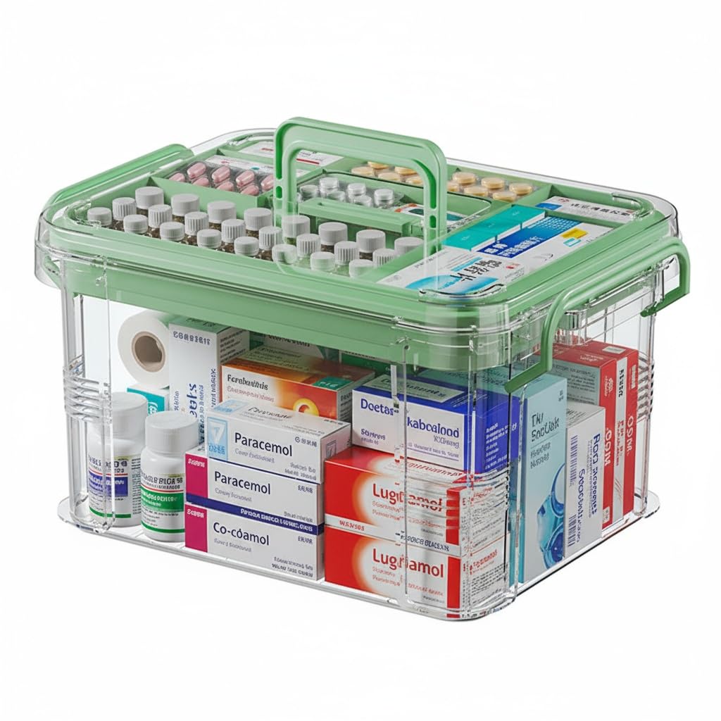 Boîte de rangement pour médicaments L à 2 étages et compartiments portables