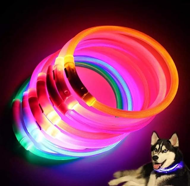 No Name Ltd Flashy Dog Collar Cut to Size USB Rechargeable Waterproof Bright Night Light up Pet Safety (Neon Red)