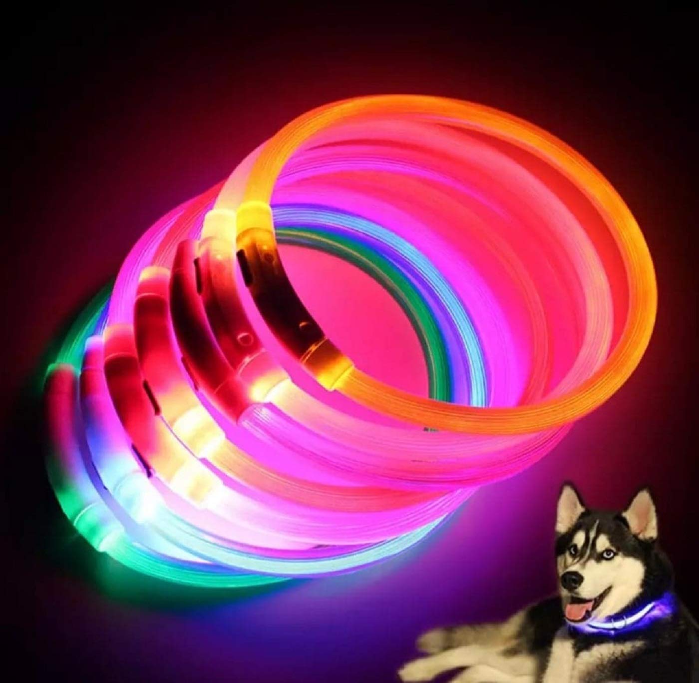 No Name Ltd Flashy Dog Collar Cut to Size USB Rechargeable Waterproof Bright Night Light up Pet Safety (Neon Orange)