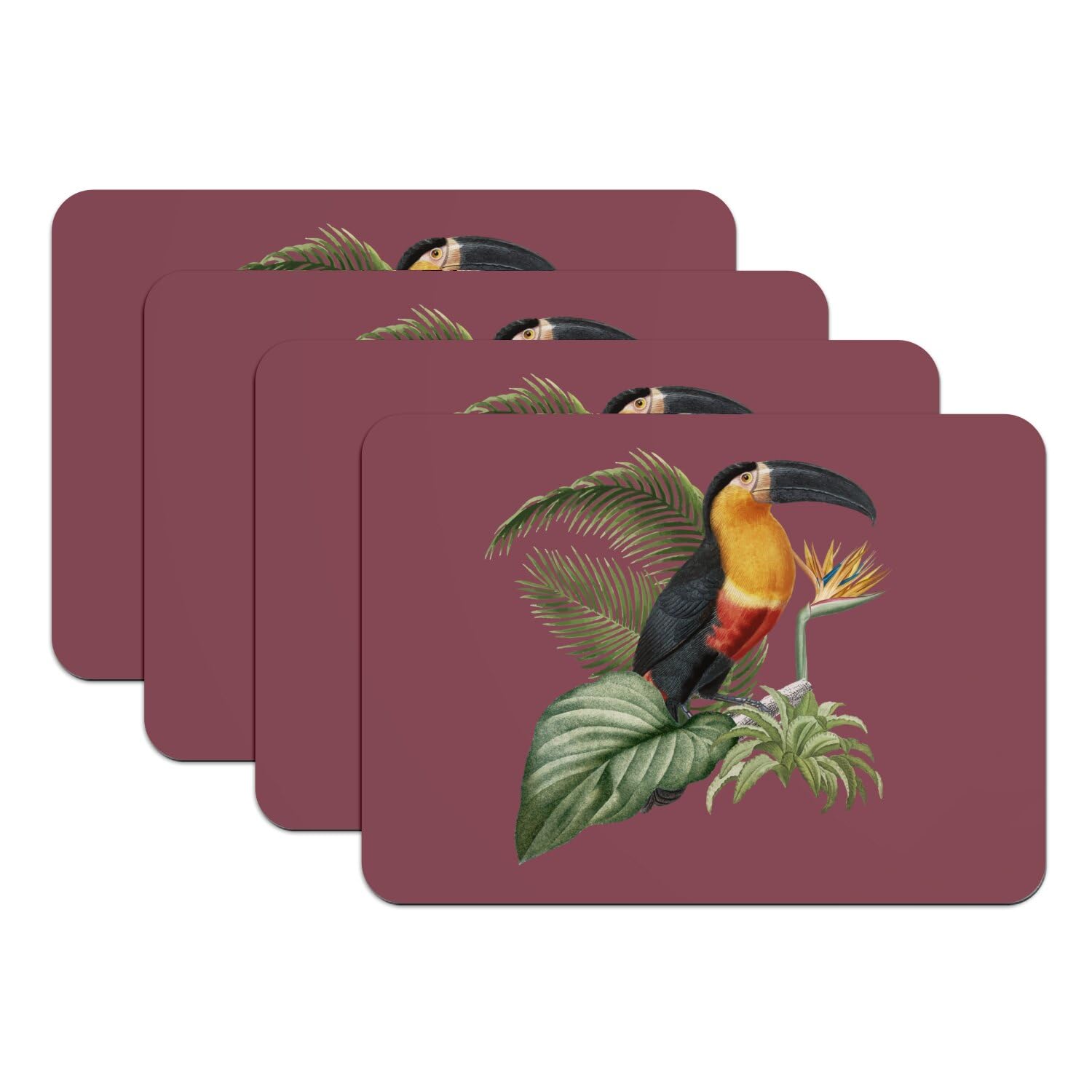 Set de table toucan ara rouge grand format résistant avec dos caoutchouc