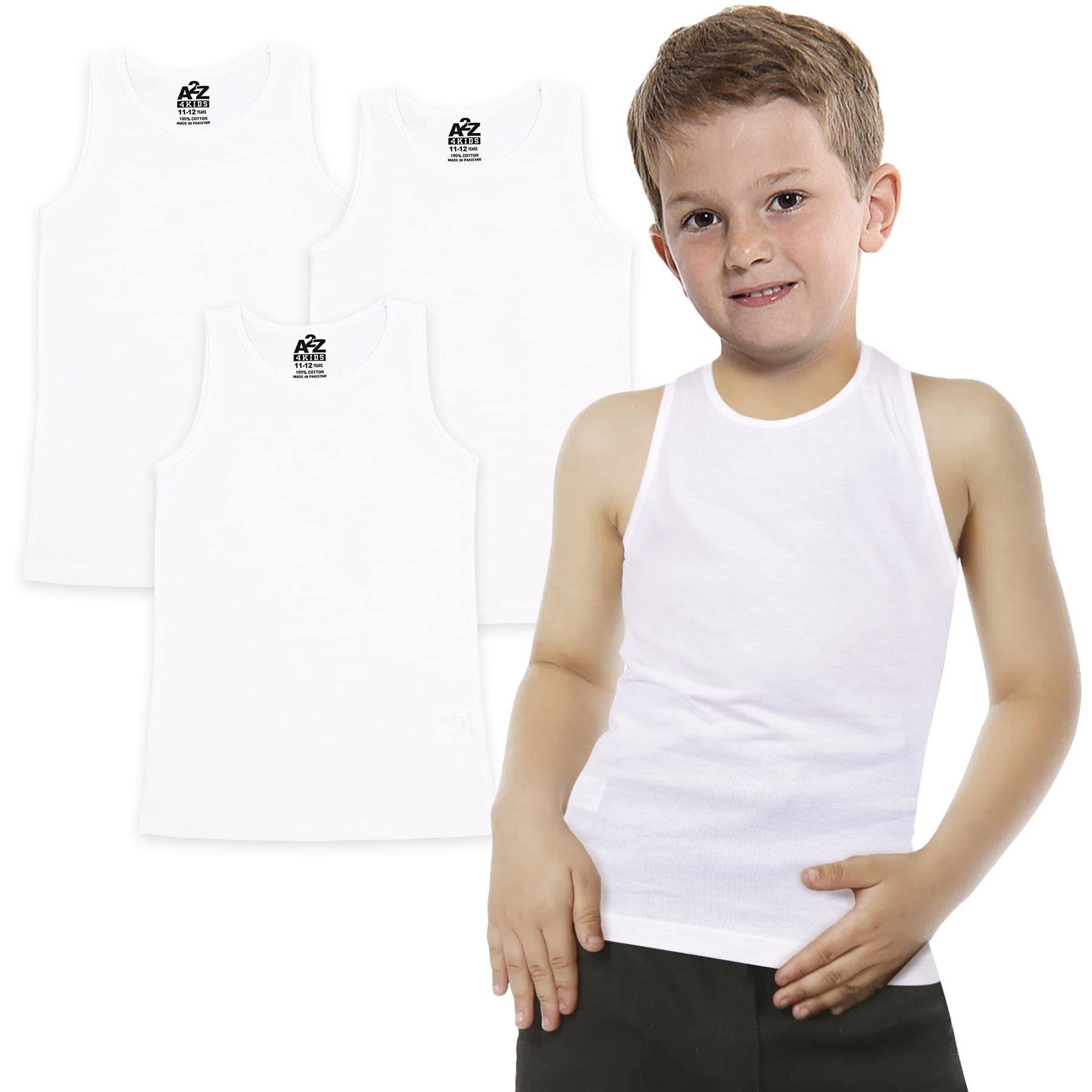 A2zkids (11-12 Years, 3 Pack White) Boys Vest Top 100% Cotton Fashion Summer School Vest
